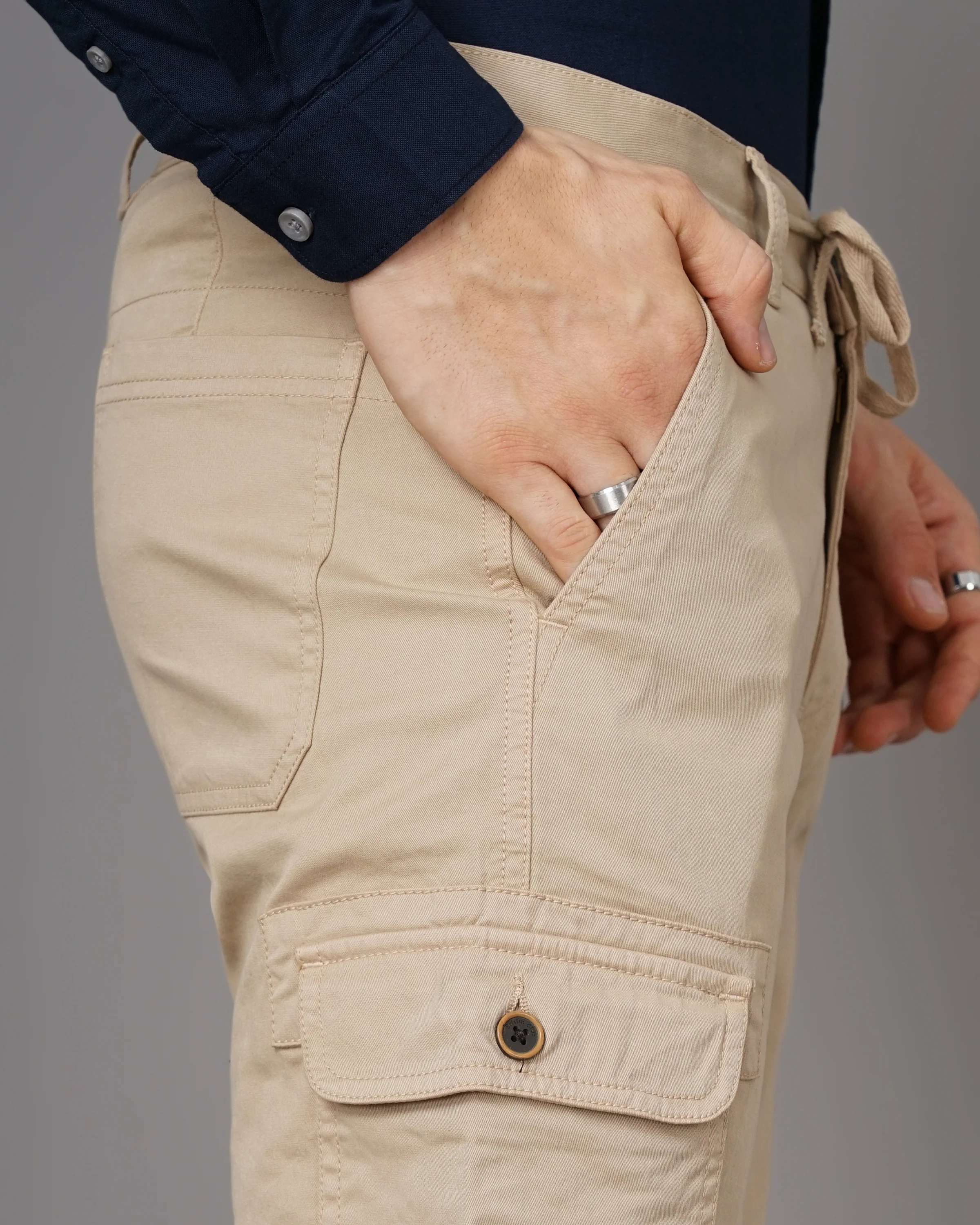 Men Taupe Trousers - Image 4