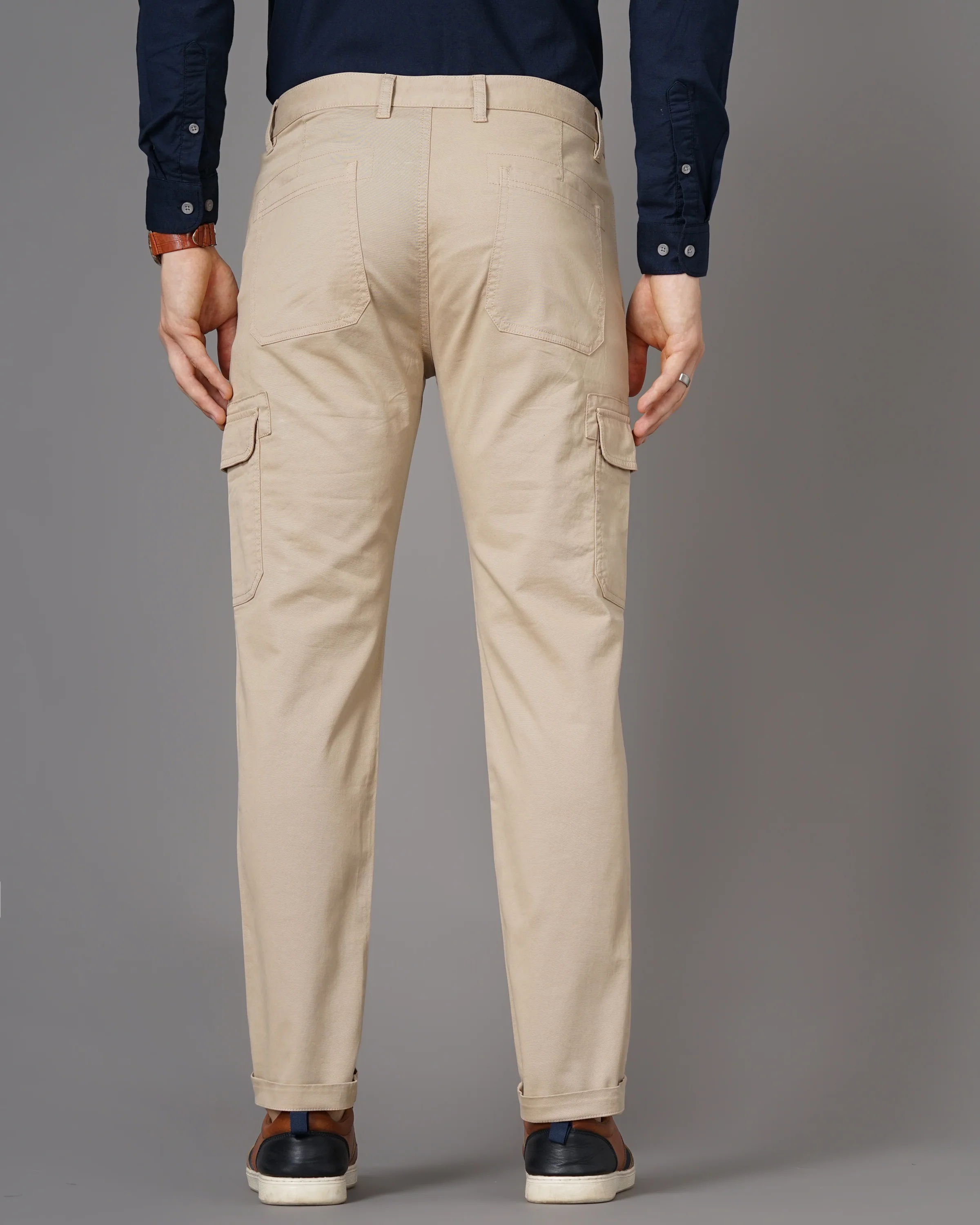 Men Taupe Trousers - Image 5