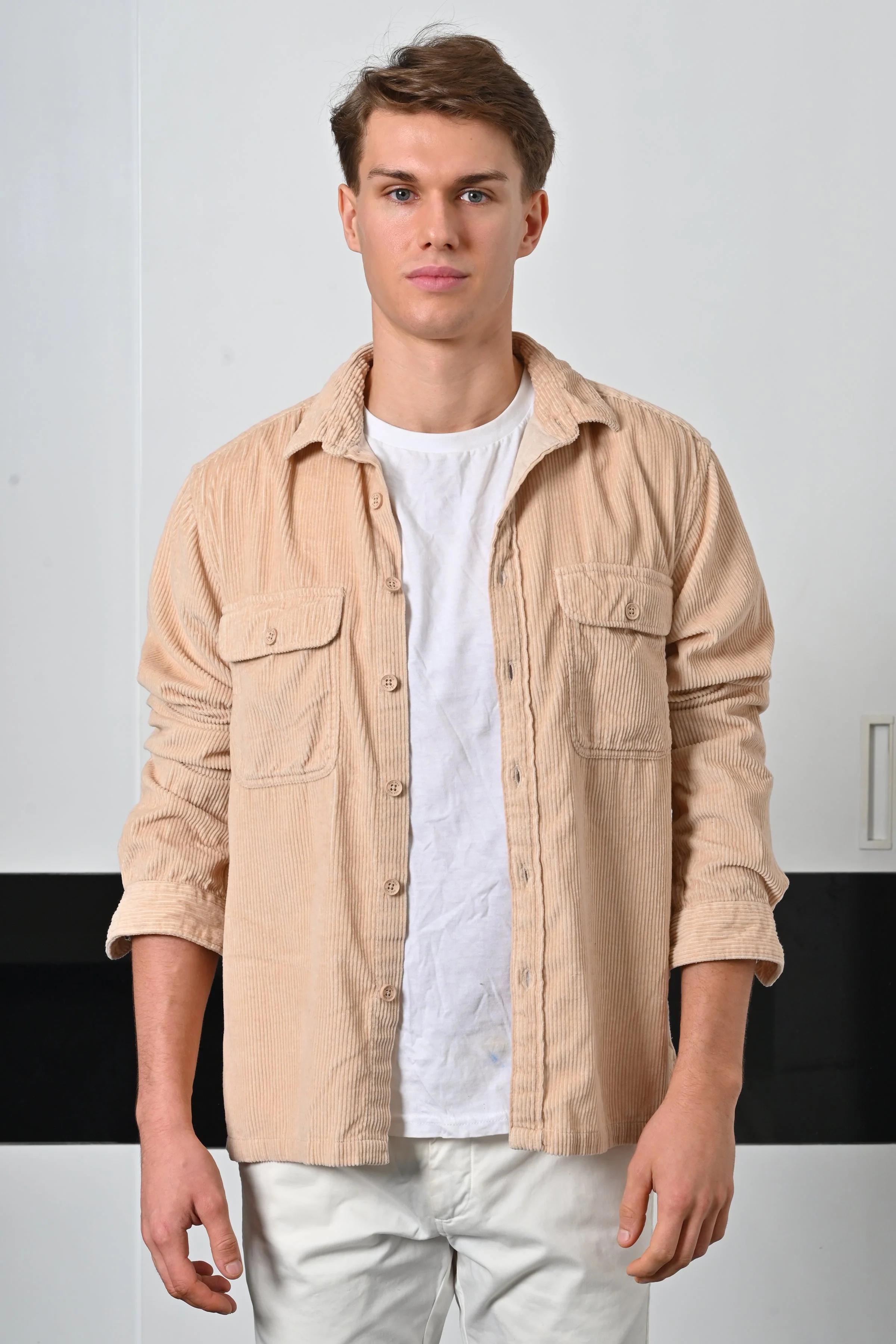 Men Topaz Beige Heavy Corduroy Overshirt - Image 2
