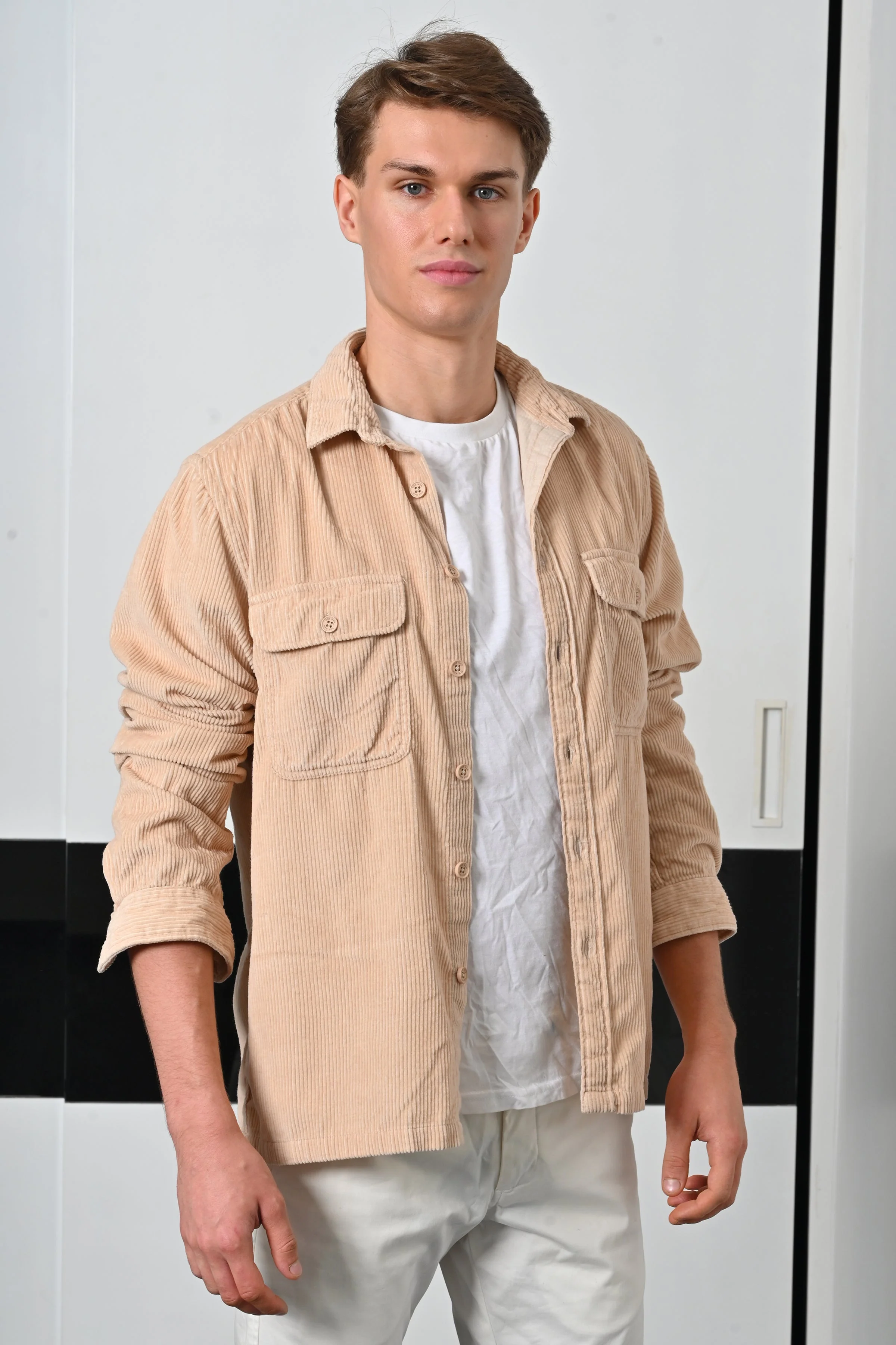 Men Topaz Beige Heavy Corduroy Overshirt - Image 3
