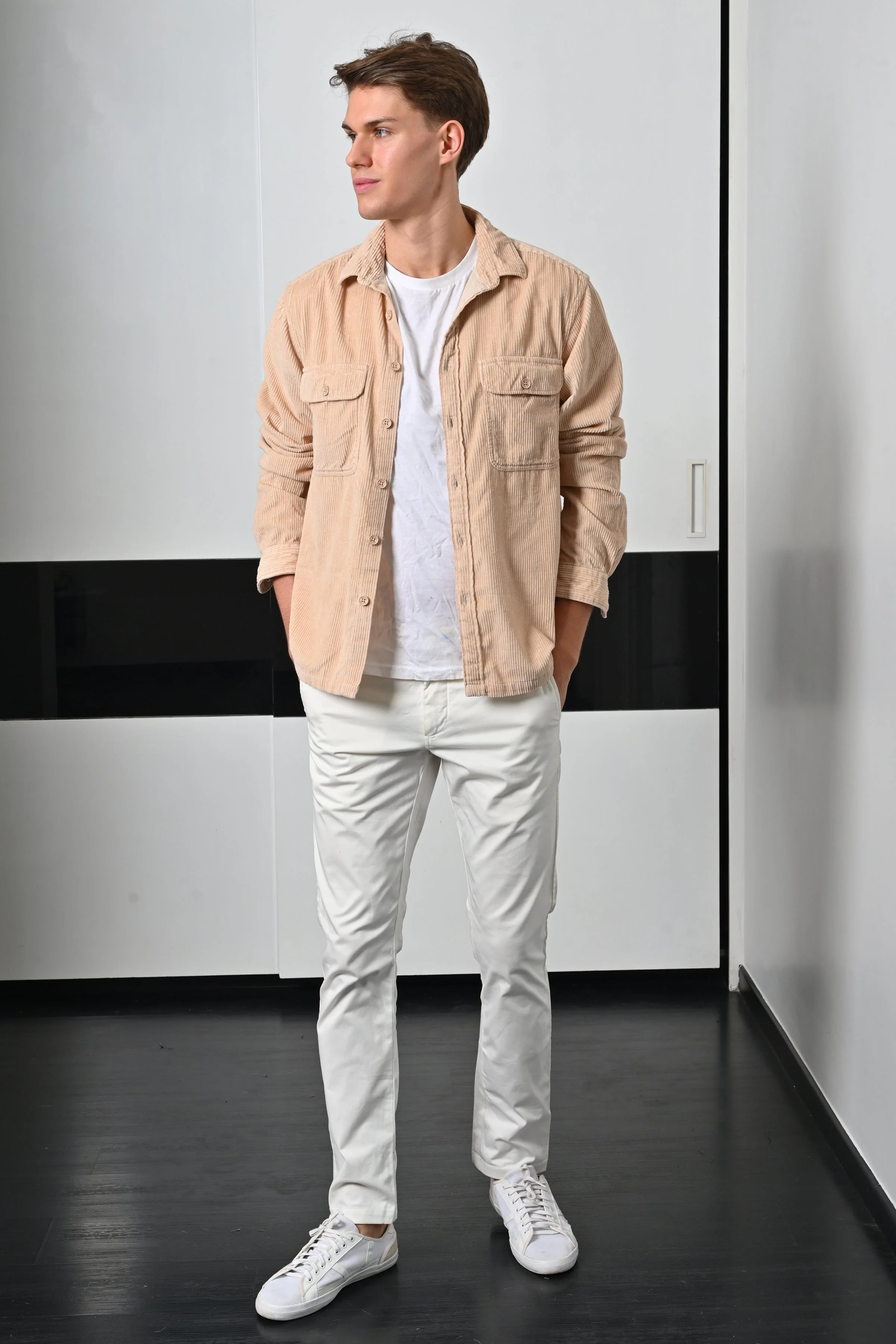 Men Topaz Beige Heavy Corduroy Overshirt - Image 4