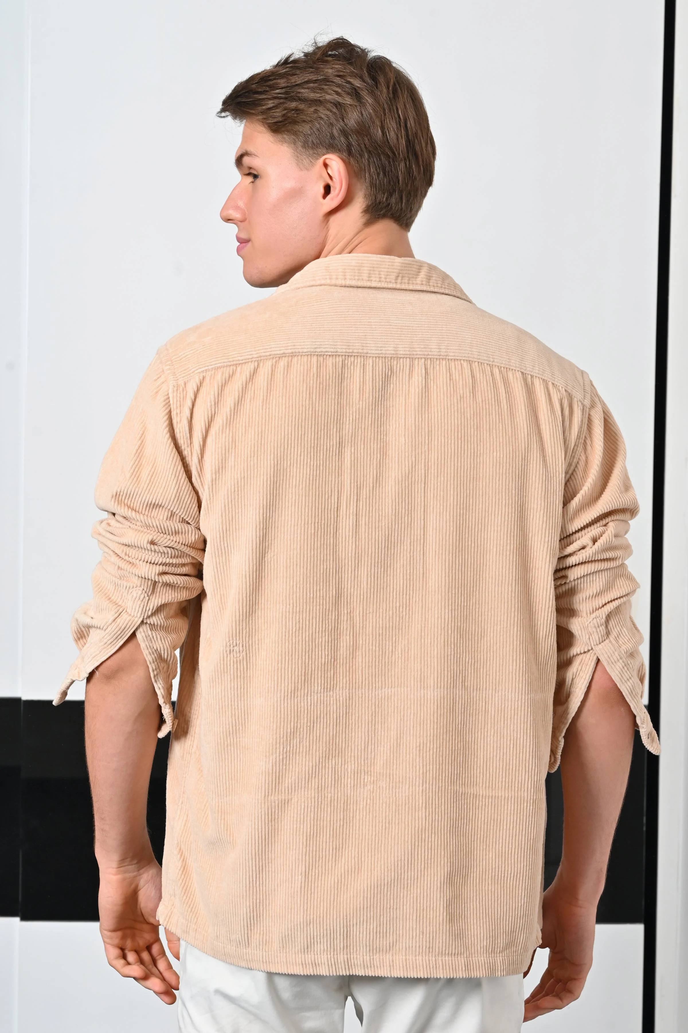 Men Topaz Beige Heavy Corduroy Overshirt - Image 5
