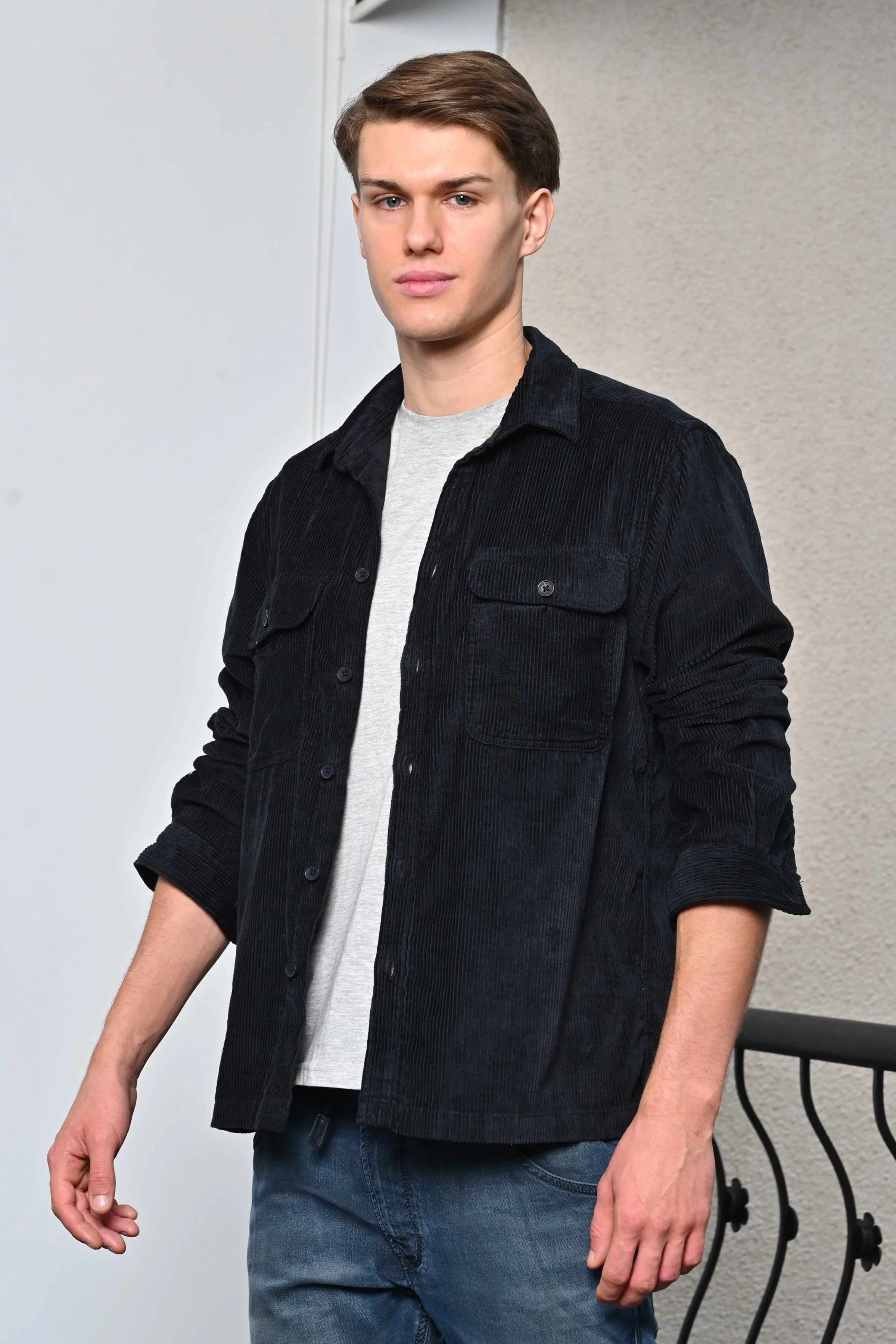 Men Topaz Black Heavy Corduroy Overshirt - Image 3