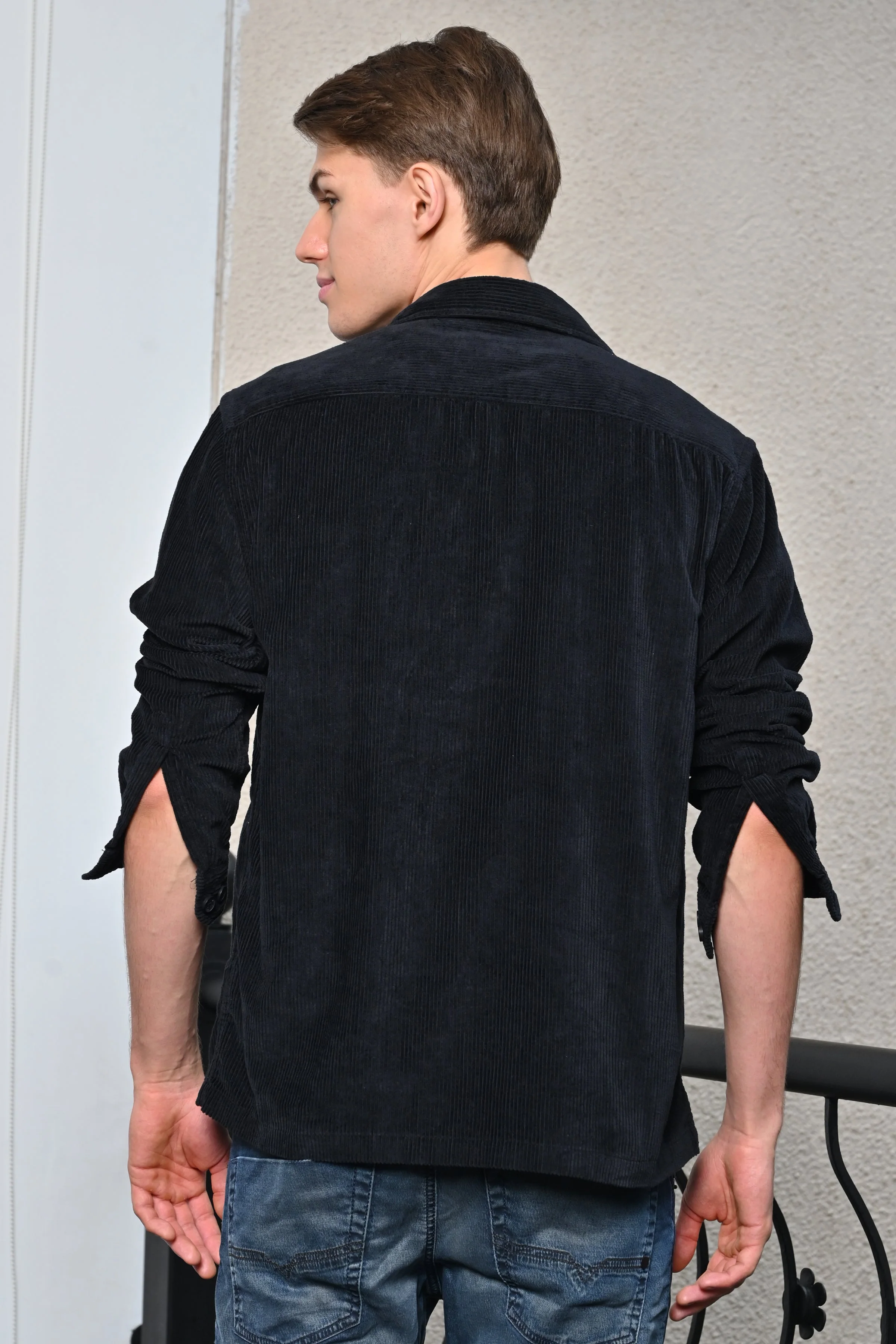 Men Topaz Black Heavy Corduroy Overshirt - Image 5