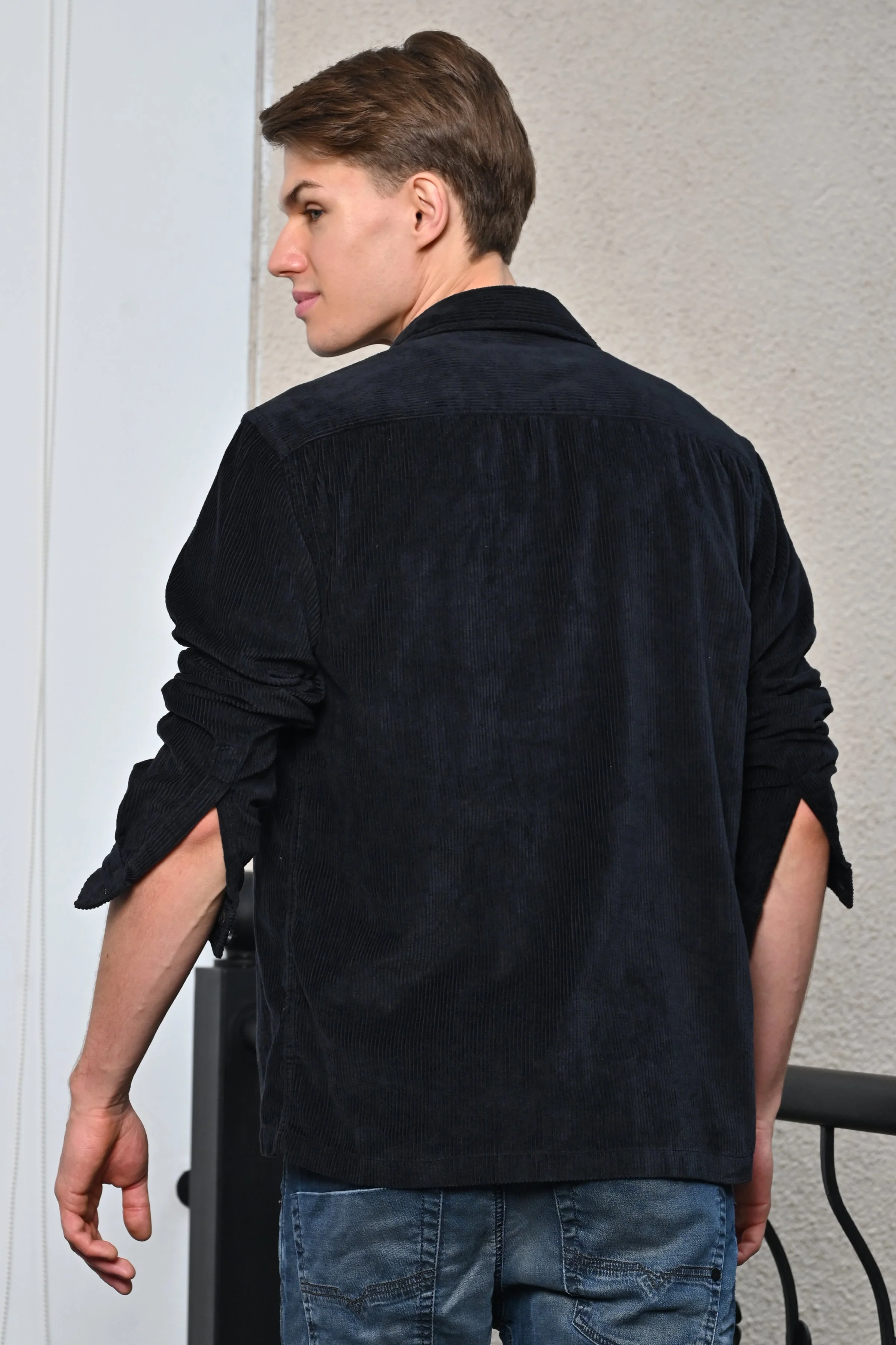 Men Topaz Black Heavy Corduroy Overshirt - Image 6
