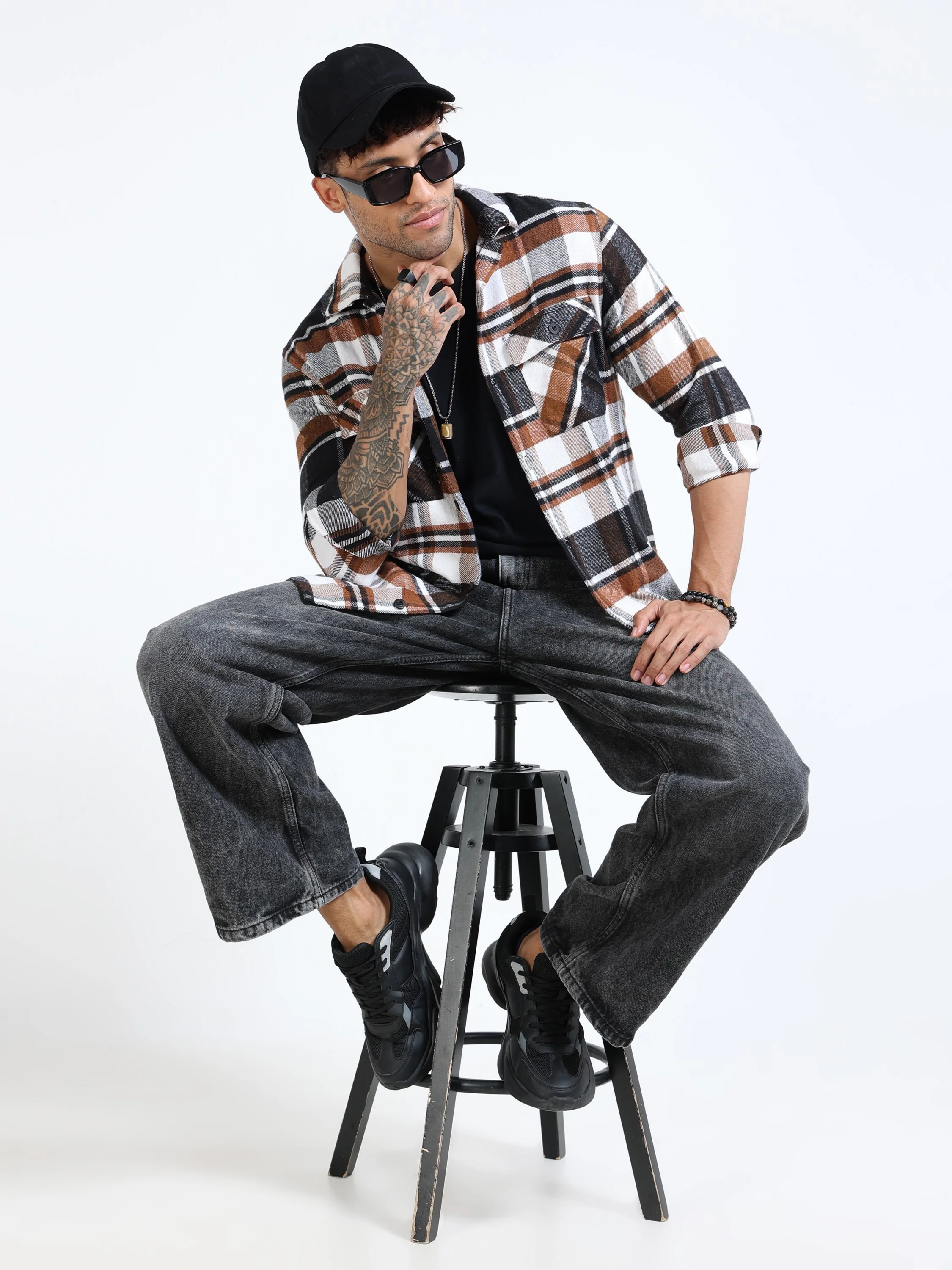 Men Twill Brown Checked Brushed Overshirt - Image 2