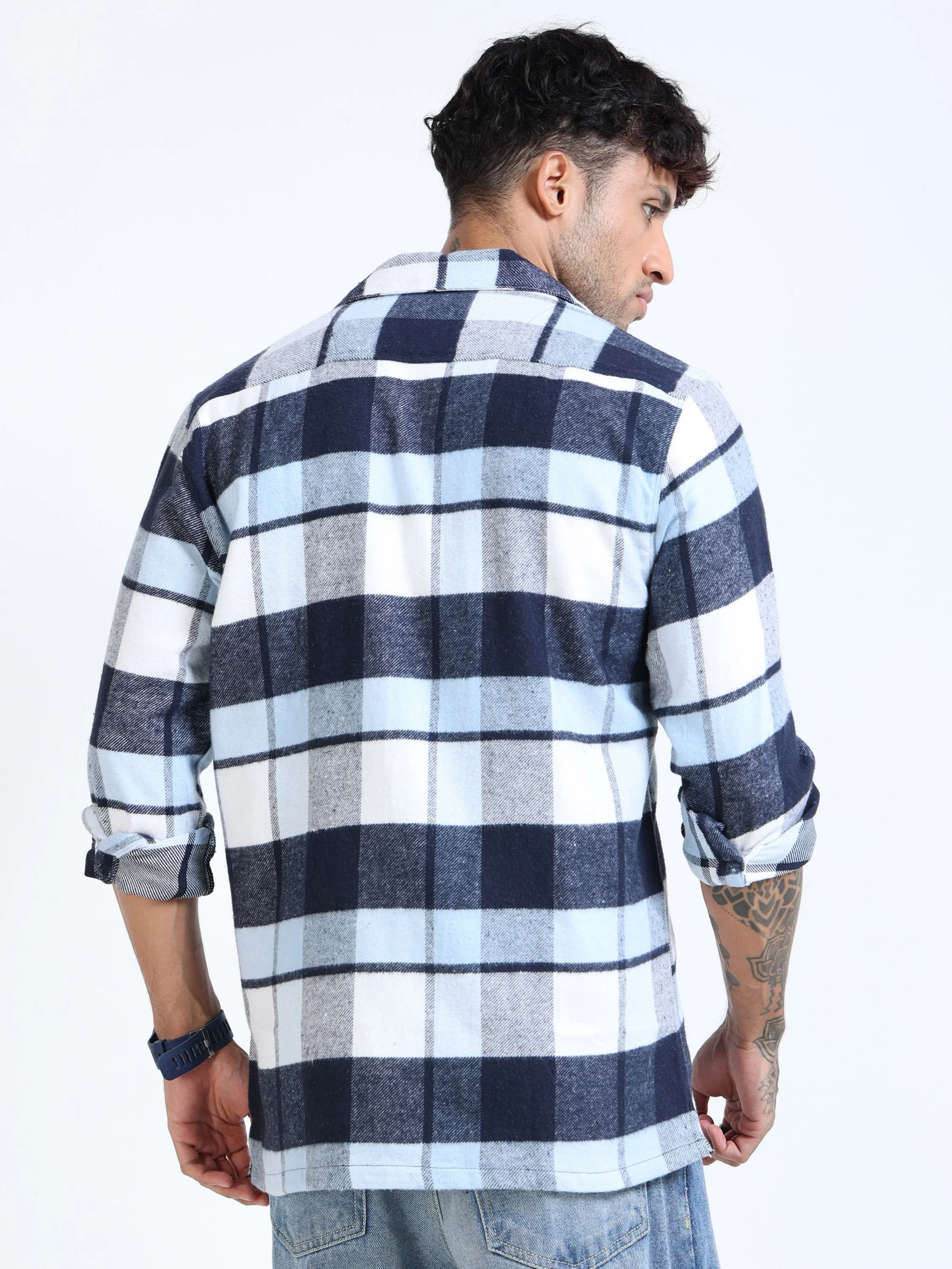 Men Twill Checked Sky Overshirt - Image 4