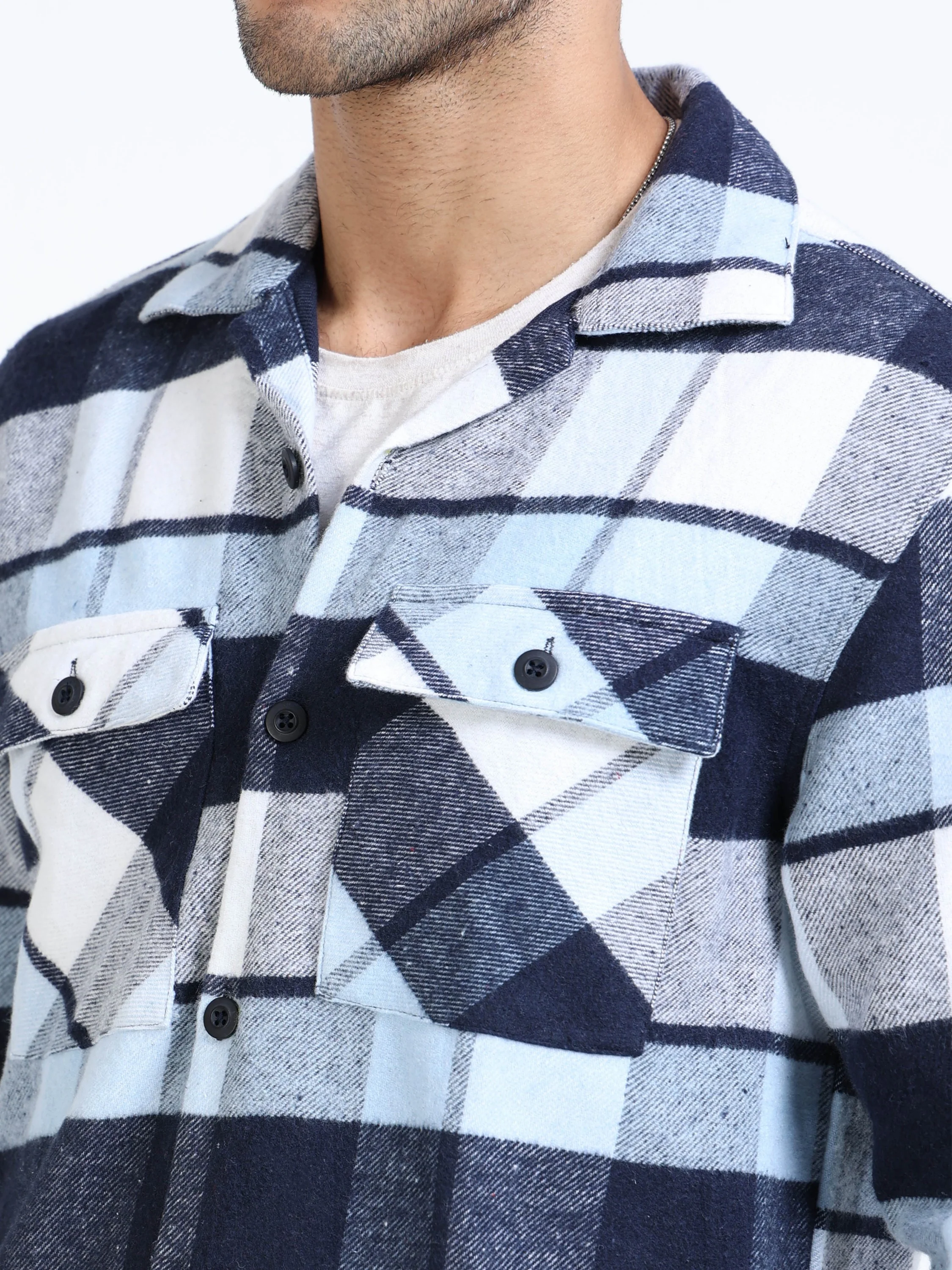 Men Twill Checked Sky Overshirt - Image 5