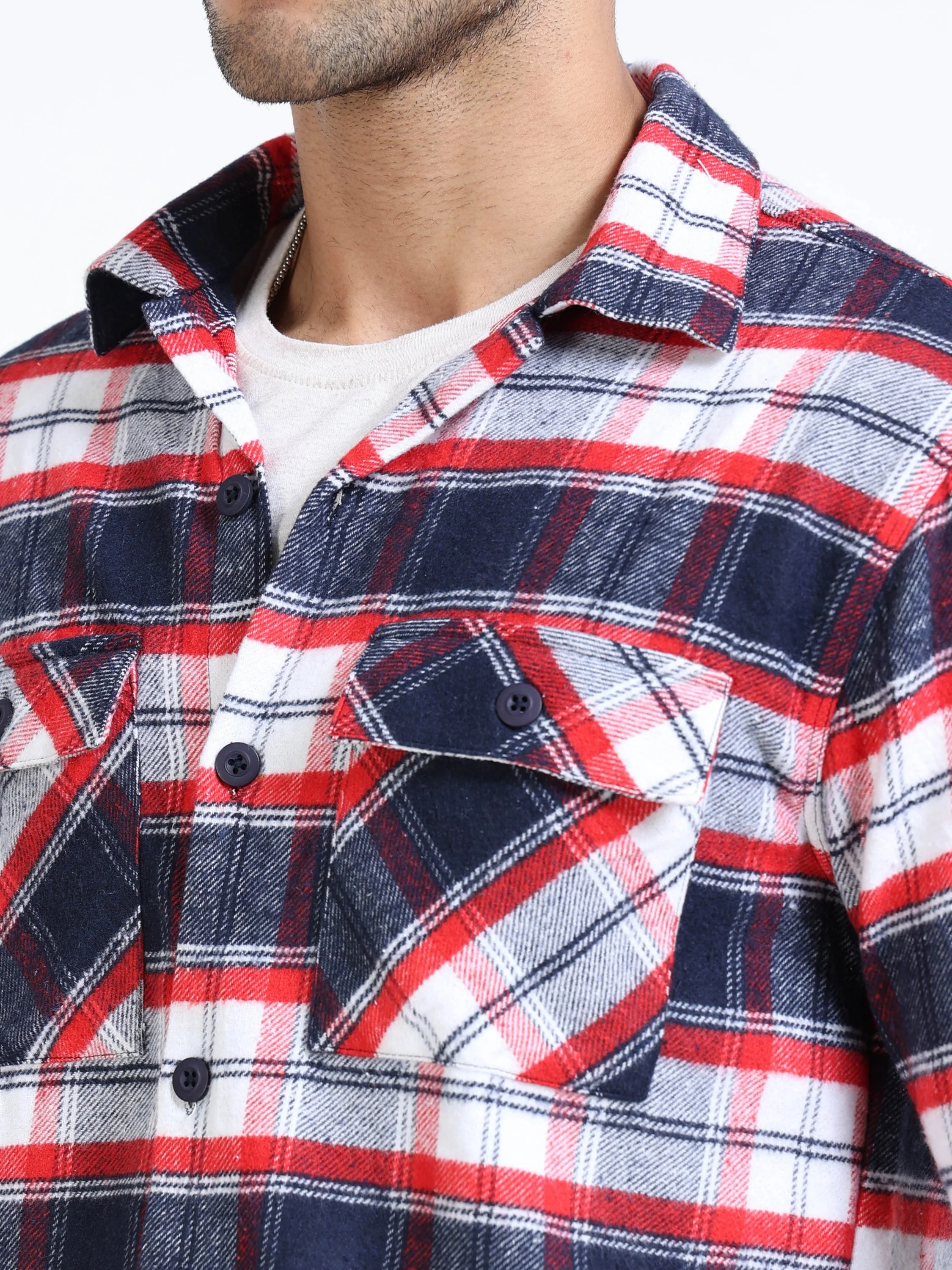 Men Twill Red Checked Overshirt - Image 5