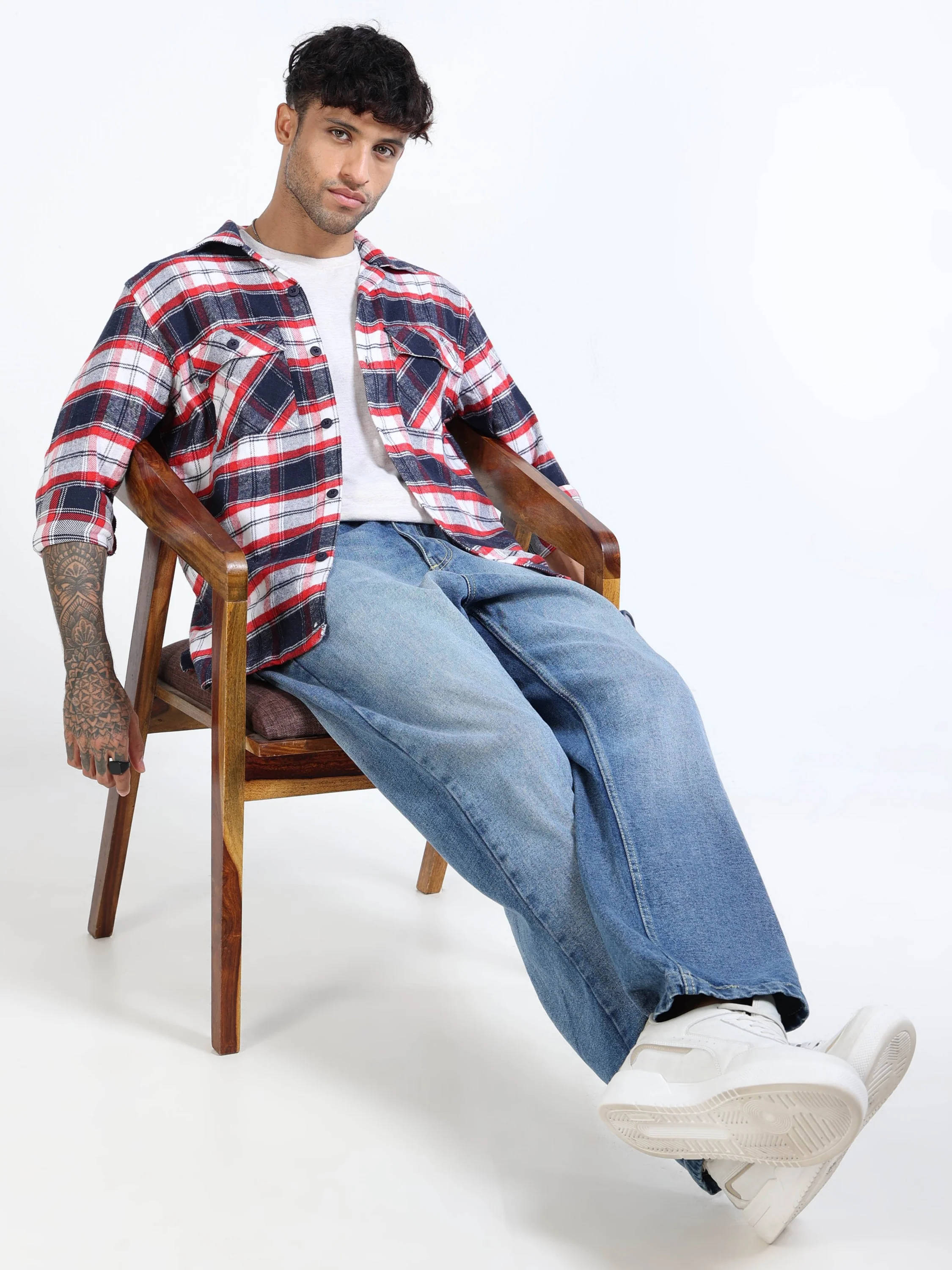 Men Twill Red Checked Overshirt - Image 6