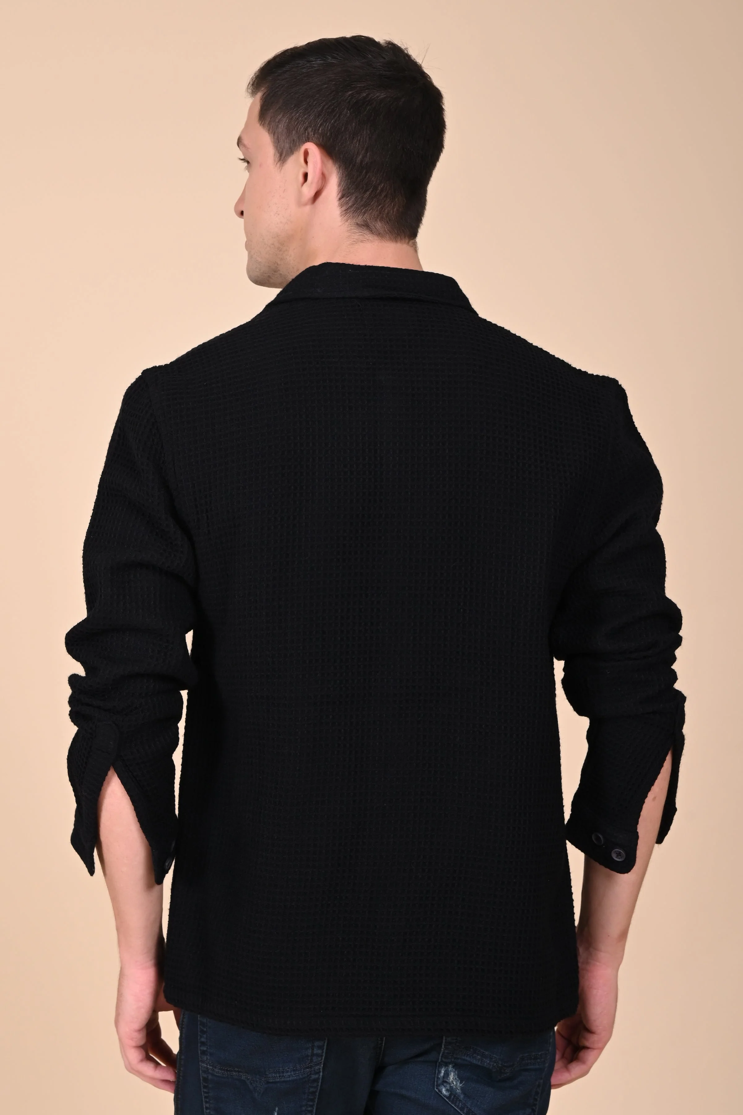 Men Ultima Black Waffle Dobby Jacket - Image 6