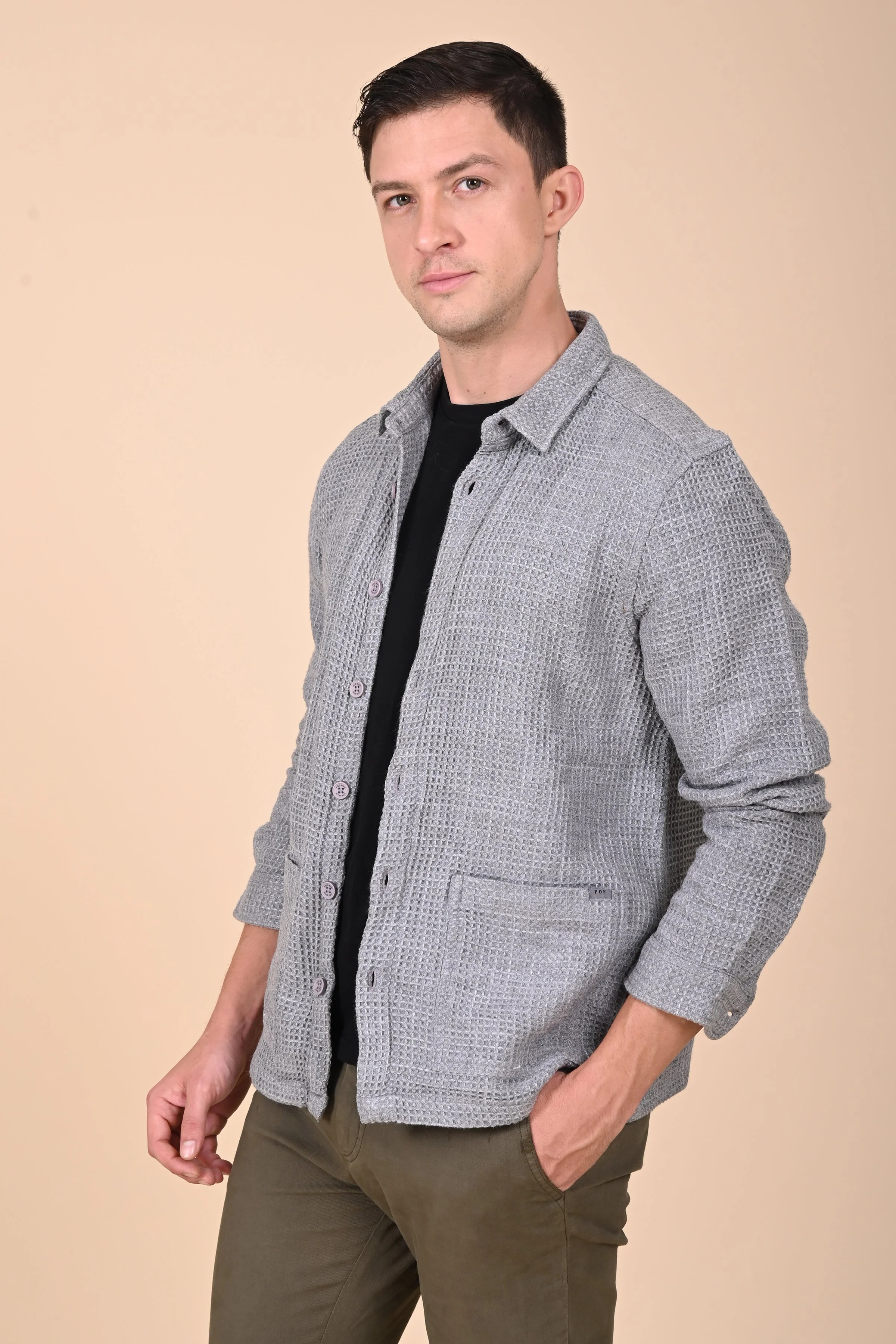 Men Ultima Grey Melange Waffle Dobby Jacket - Image 4