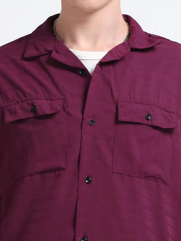 Men Wave Short Sleeve Casual Drop Shoulder Shirt - Image 3