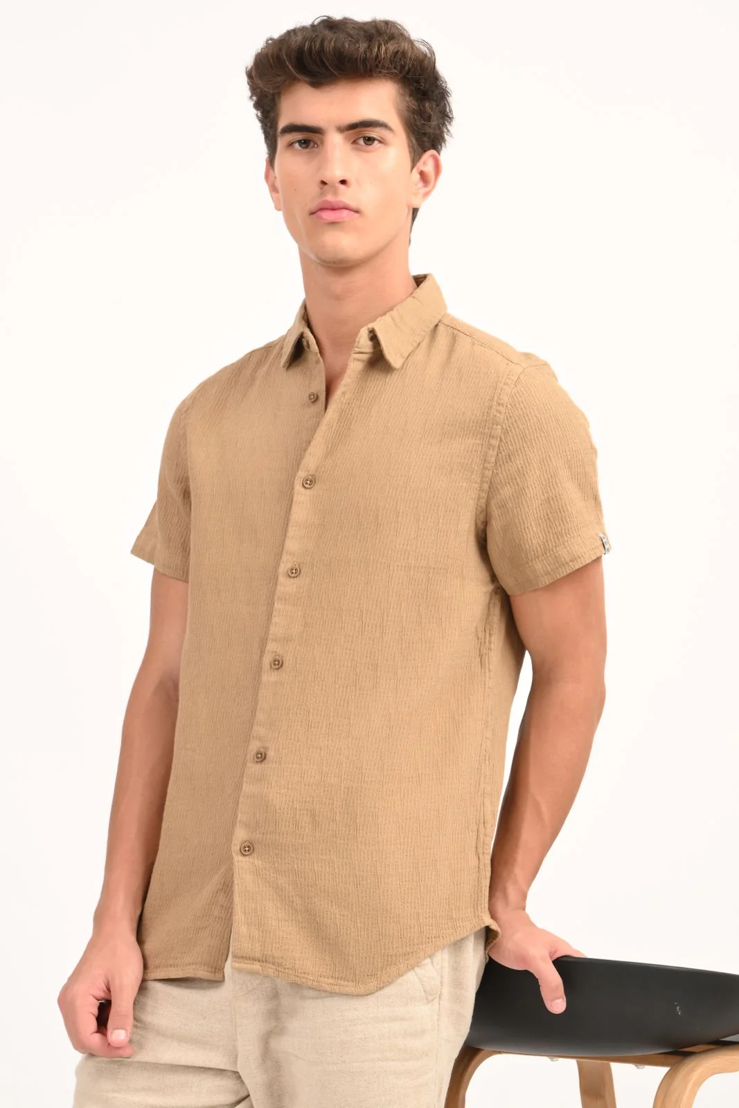 Men Wendy Mustard Structured Solid Shirt - Image 3