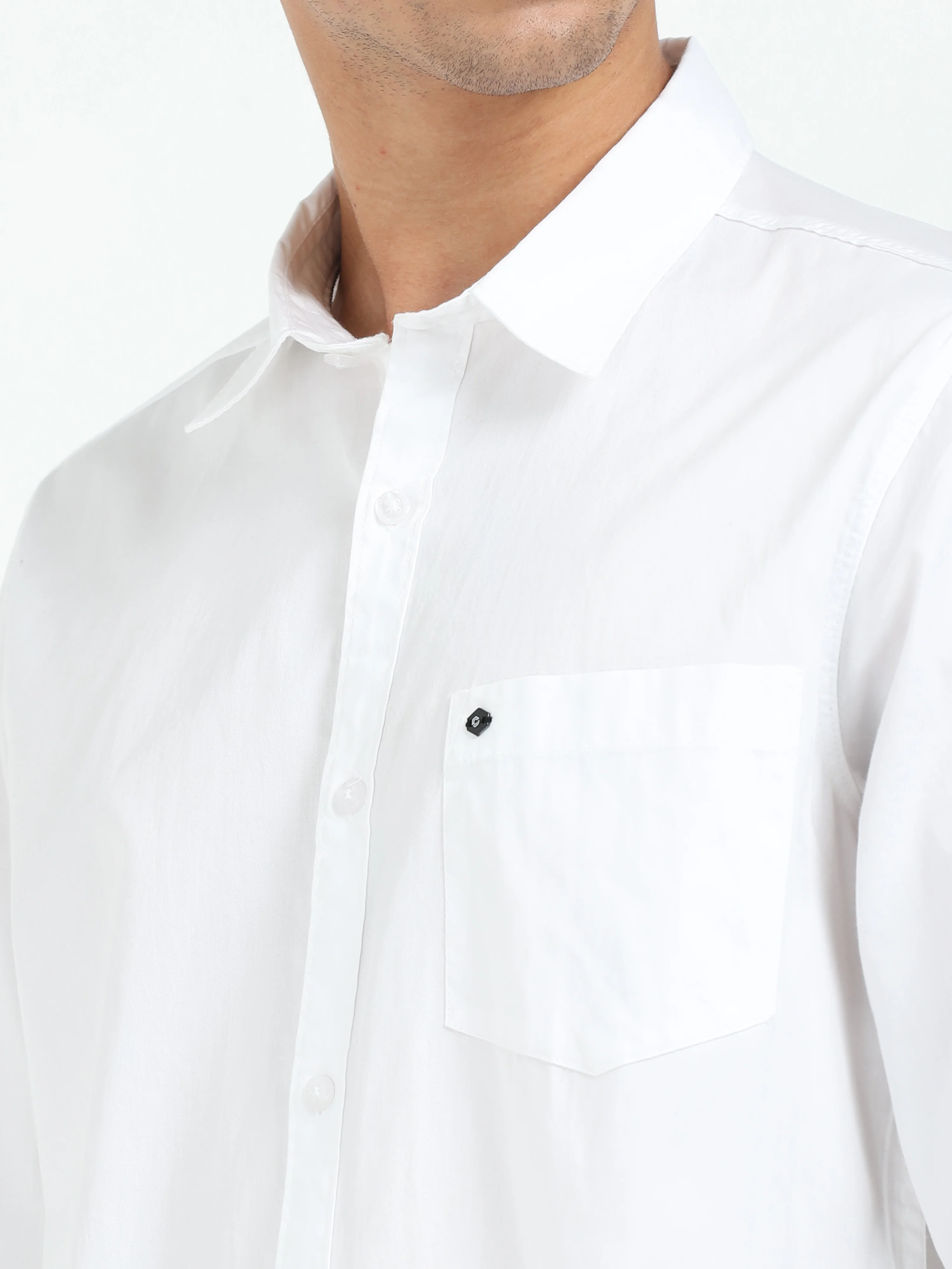 Men White Twill Shirt Slim Fit - Image 4