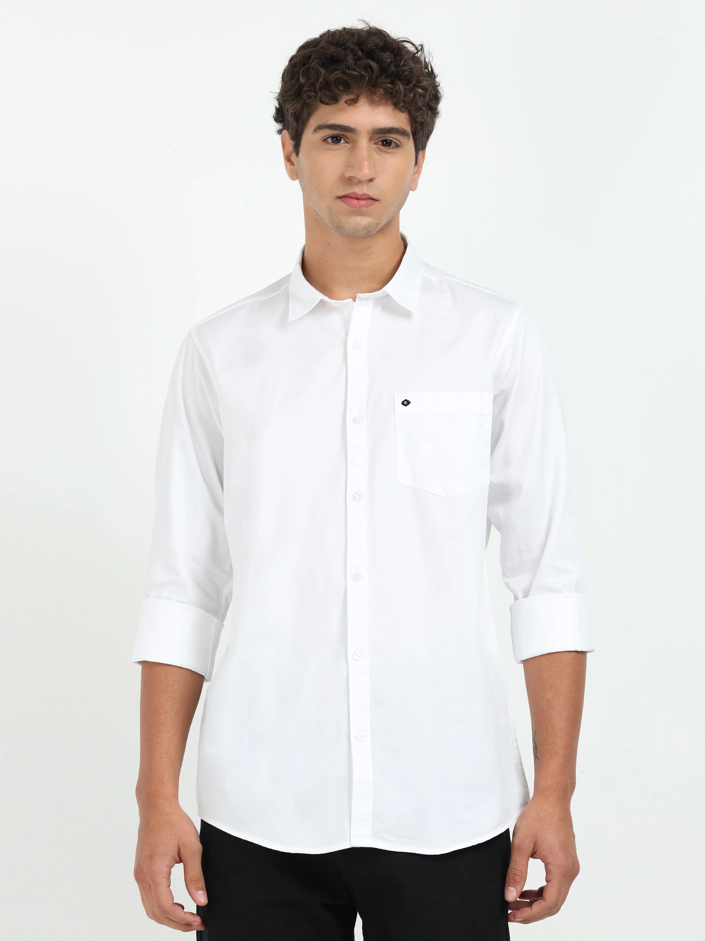 Men White Twill Shirt Slim Fit - Image 6