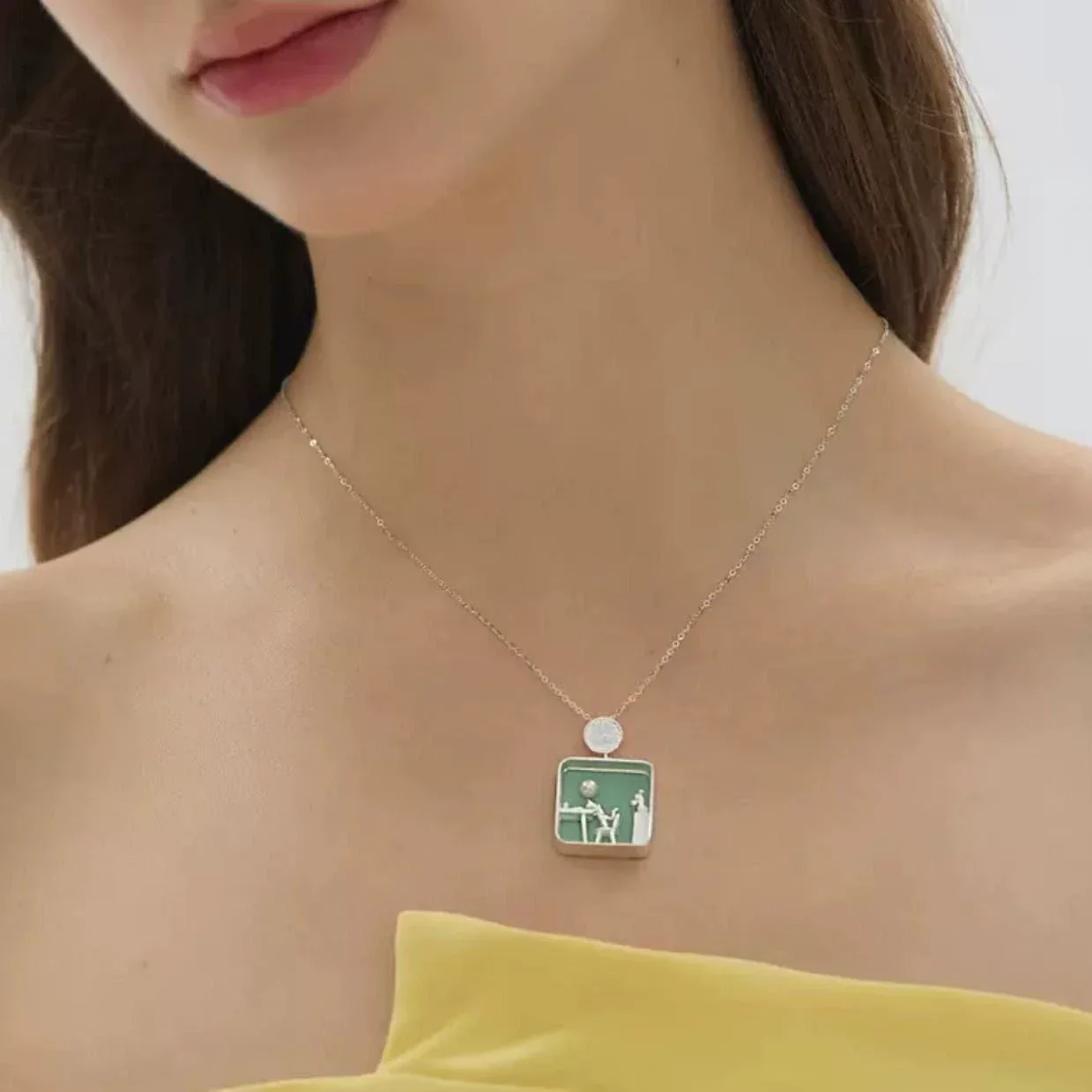 Miniature Scene House Pendant Necklace - Image 3