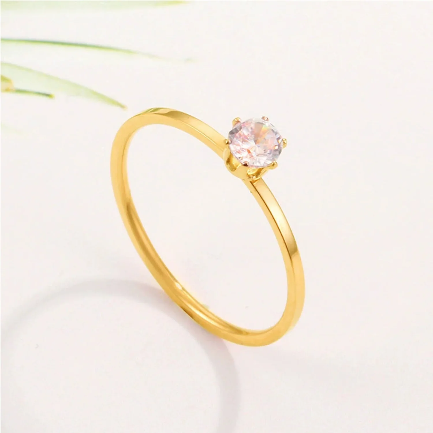 Minimalist Solitaire Gold Crystal Ring