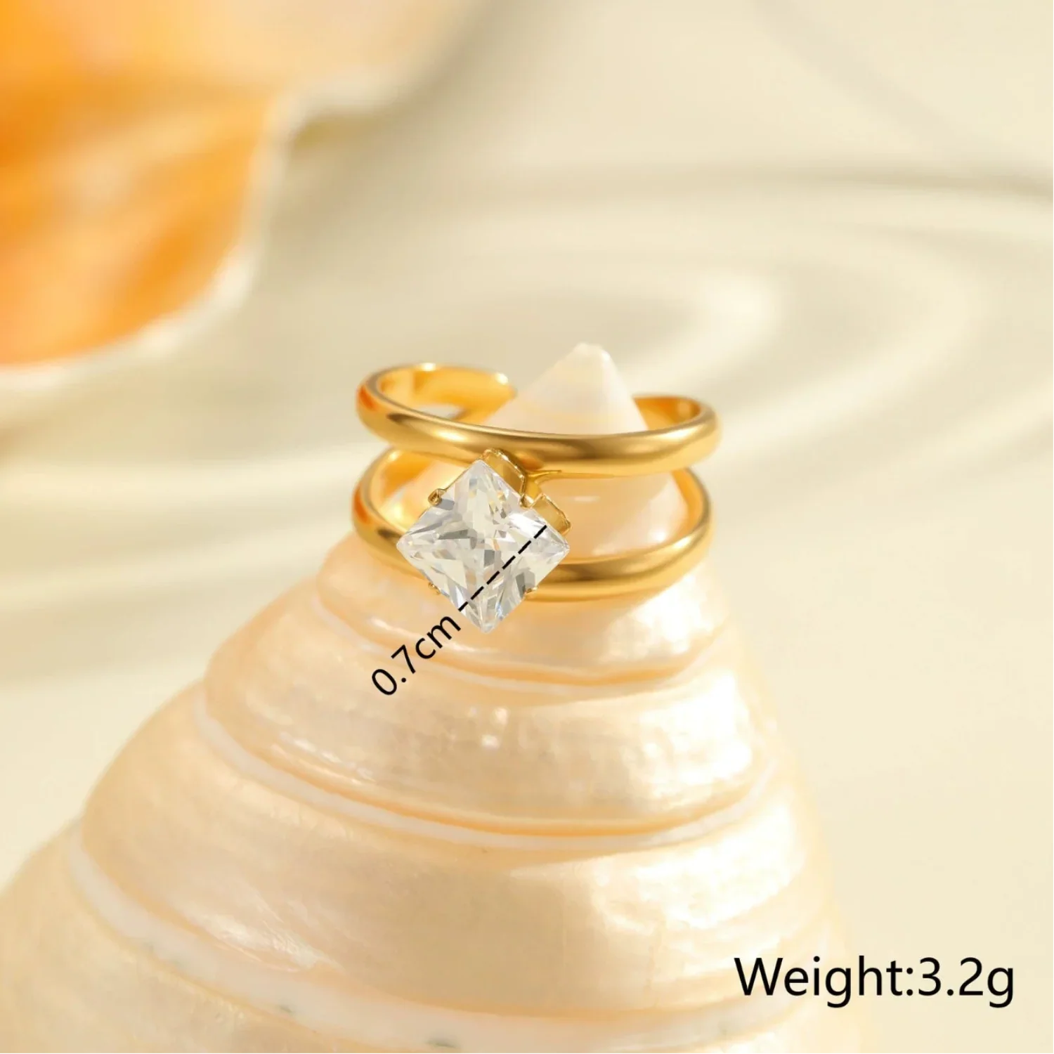 Modern Gold Double-Row Square Crystal Adjustable Ring - Image 3