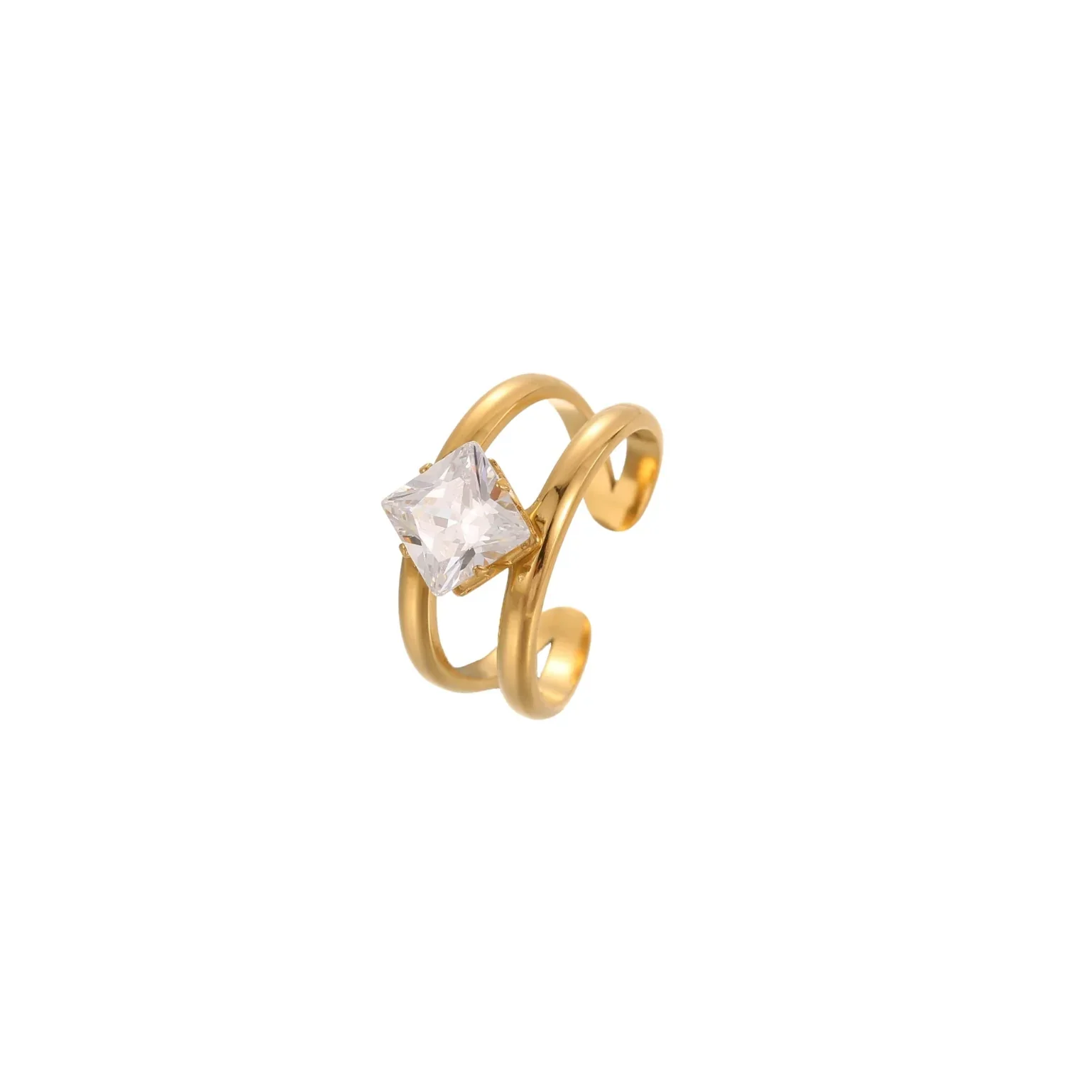 Modern Gold Double-Row Square Crystal Adjustable Ring - Image 4
