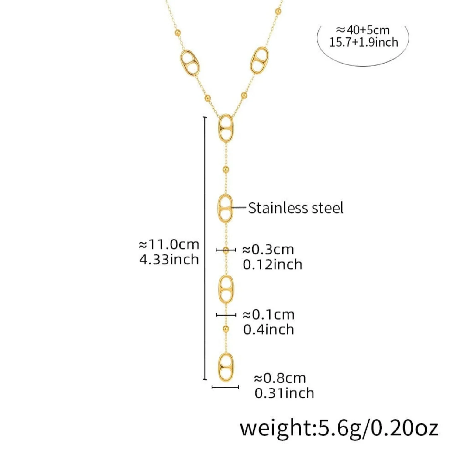 Modern Gold Pig Link Lariat Necklace - Image 3