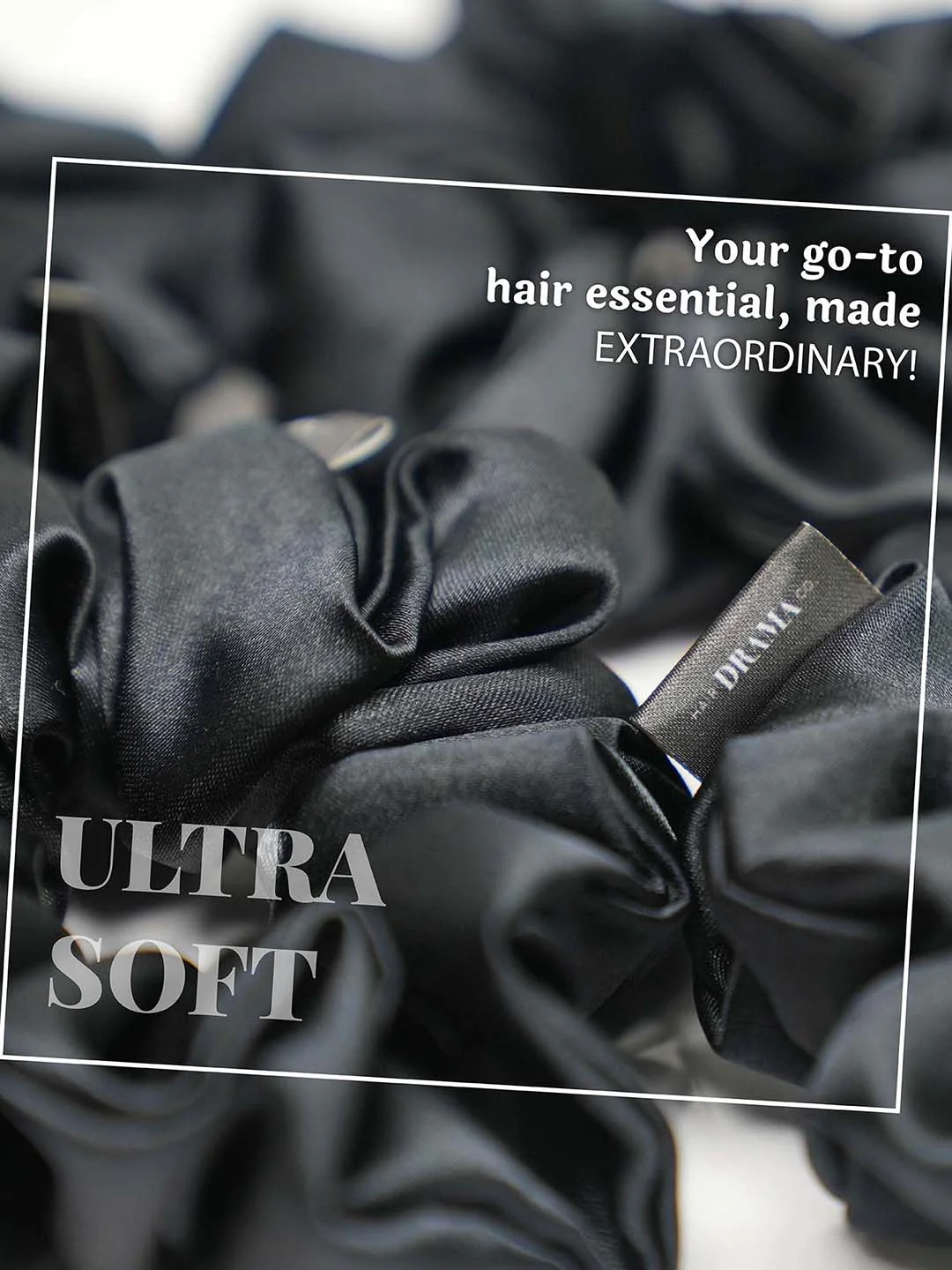 Multi  Black Silk Satin Scrunchies Set of 6 - Image 5