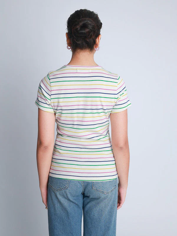 Women Multi Coloured Stripe Jersey T-shirt - Image 2