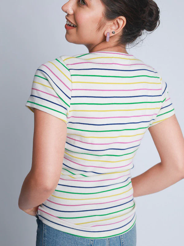 Women Multi Coloured Stripe Jersey T-shirt - Image 5