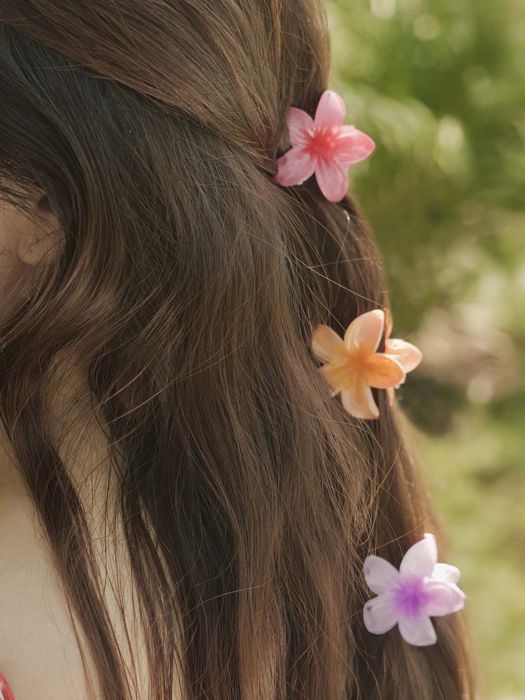 Multi Flower Hair Claw Clips with Free Pouch Set of 6 - Image 2
