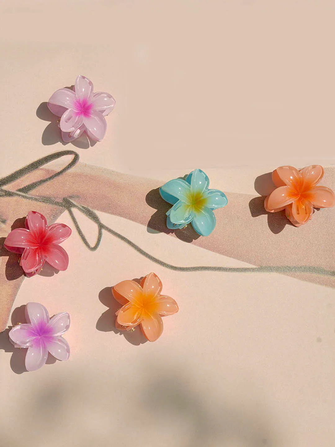 Multi Flower Hair Claw Clips with Free Pouch Set of 6 - Image 3