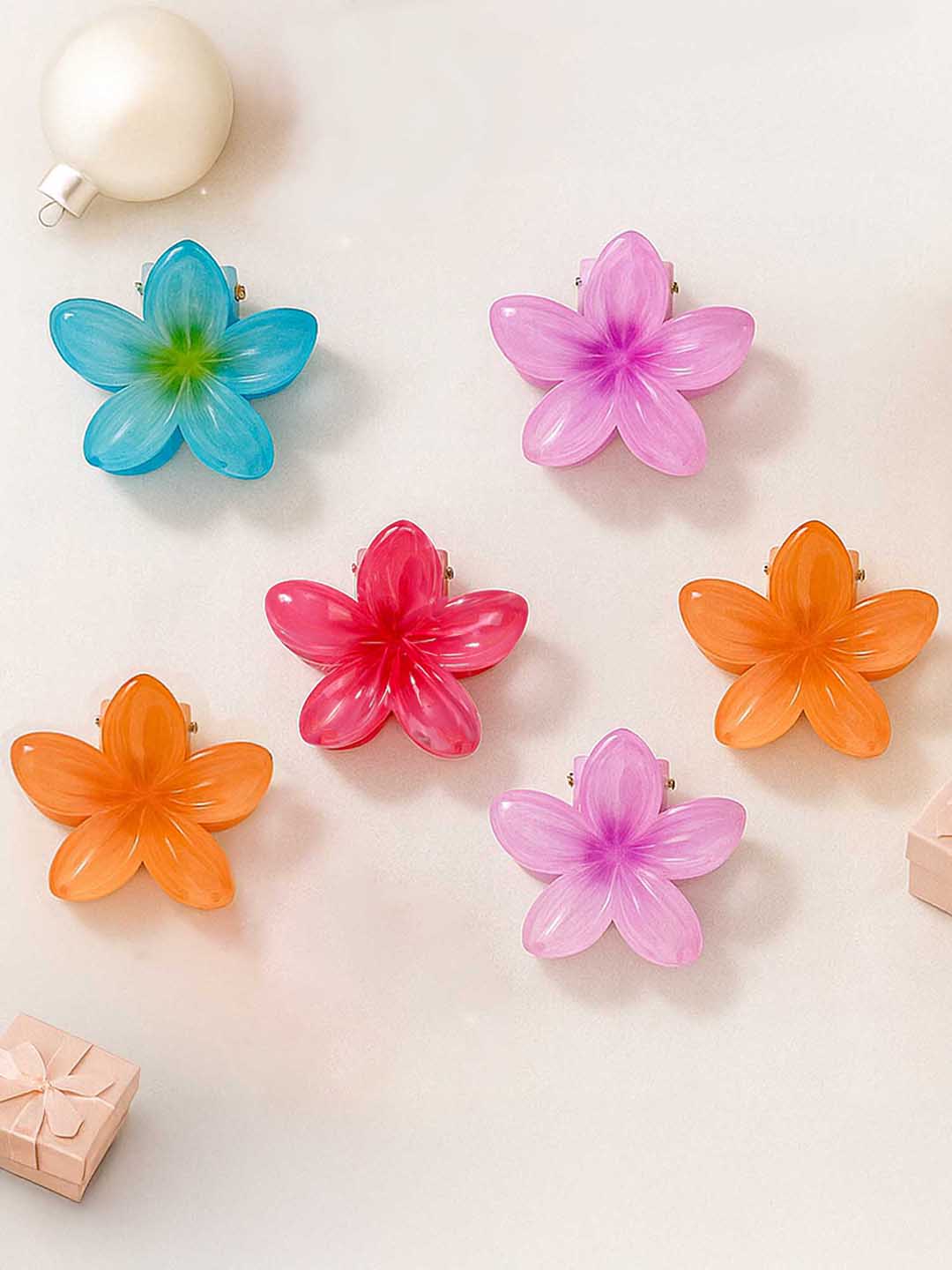 Multi Flower Hair Claw Clips with Free Pouch Set of 6 - Image 5