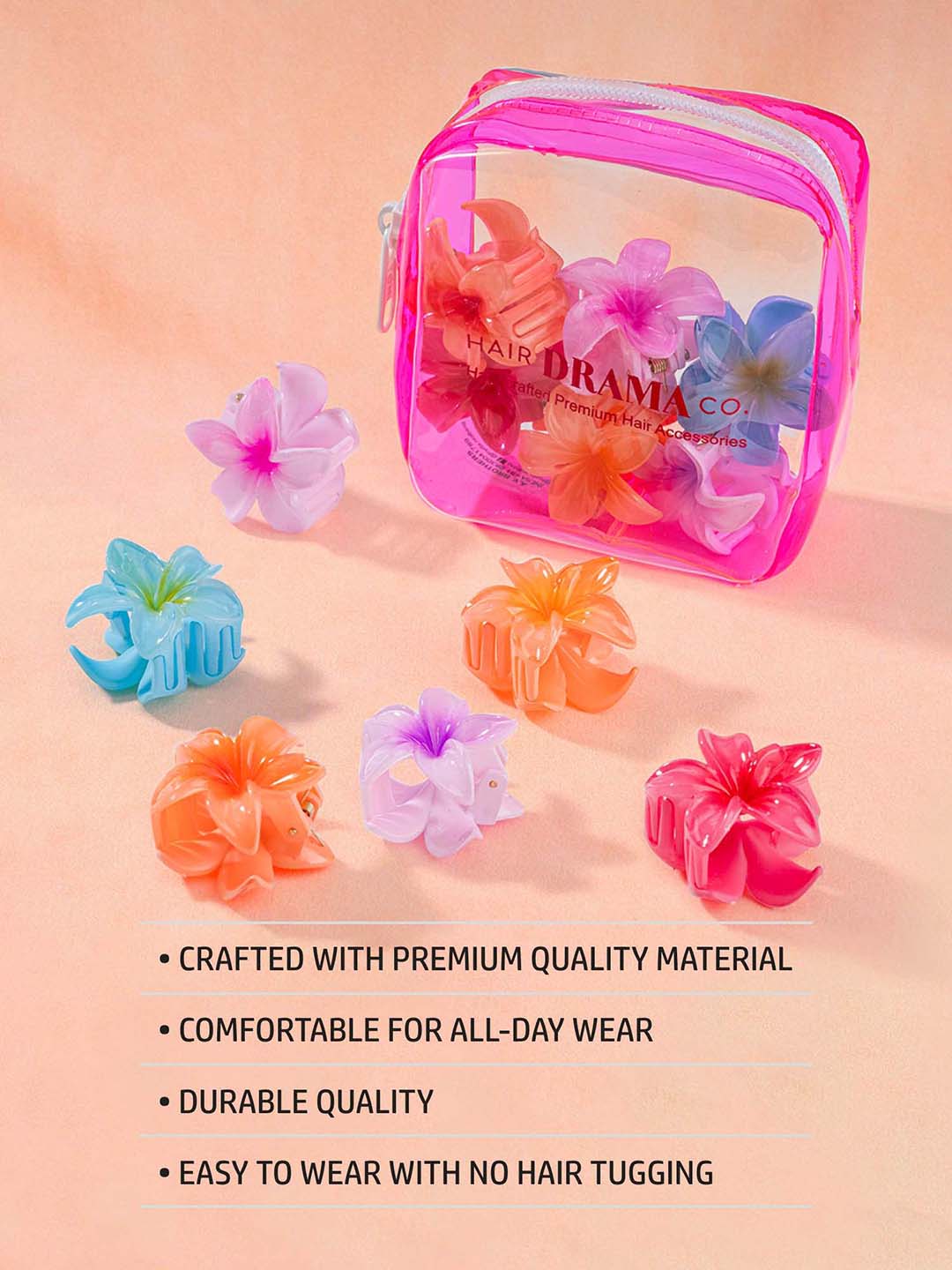 Multi Flower Hair Claw Clips with Free Pouch Set of 6 - Image 9