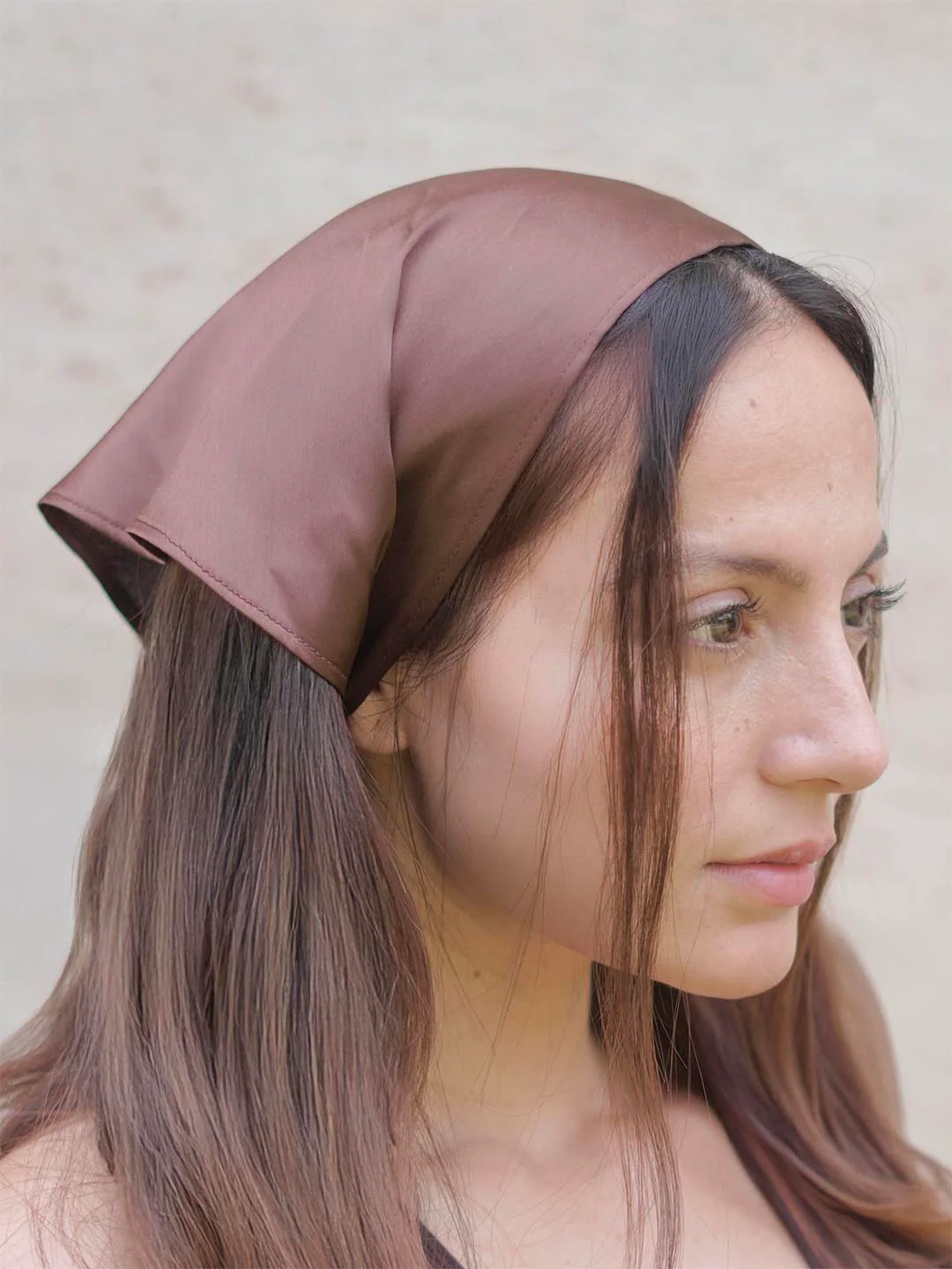 Multi Neutral Silk Satin Elastic Headscarf Set of 3 - Image 2