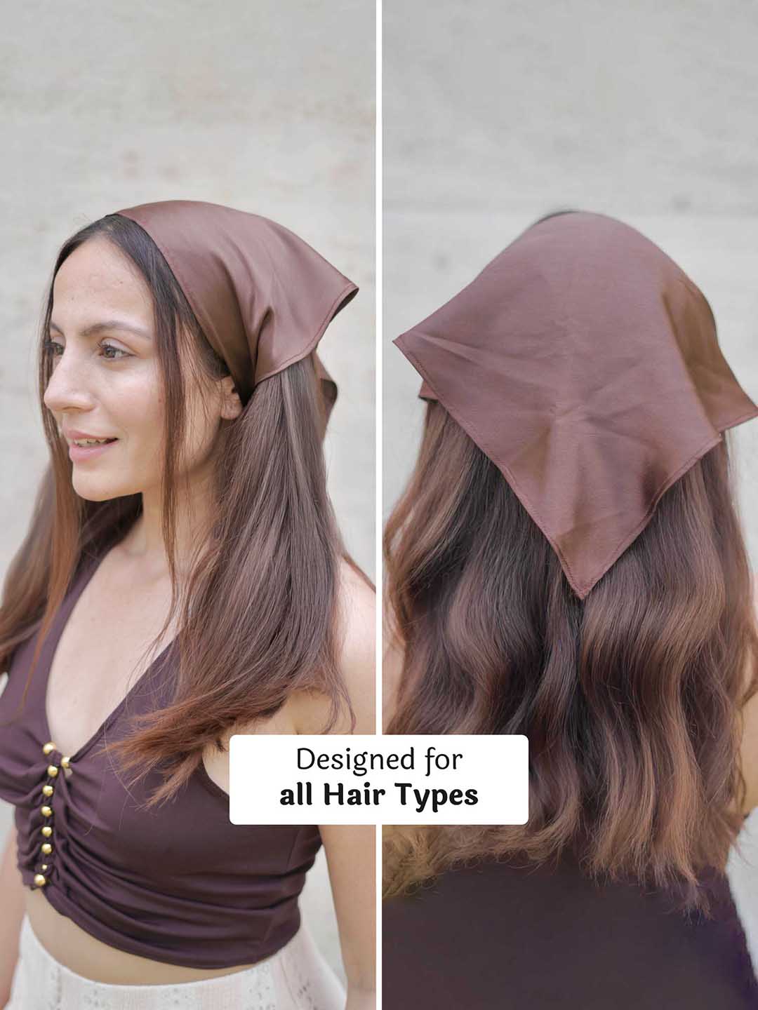 Multi Neutral Silk Satin Elastic Headscarf Set of 3 - Image 3
