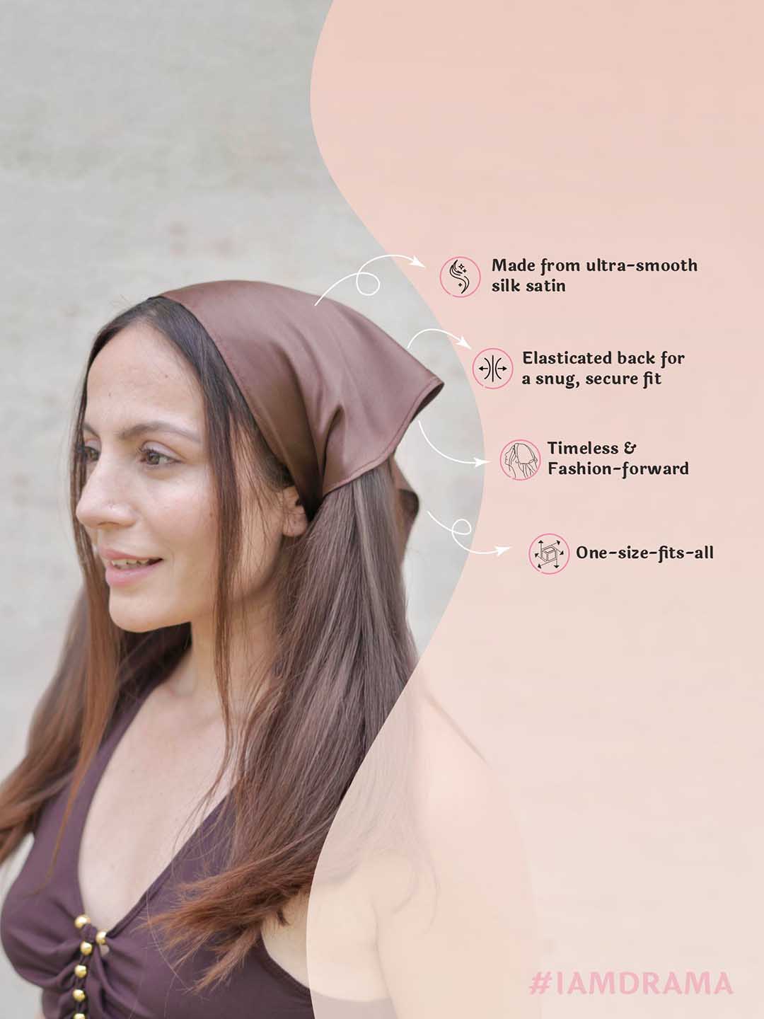 Multi Neutral Silk Satin Elastic Headscarf Set of 3 - Image 5