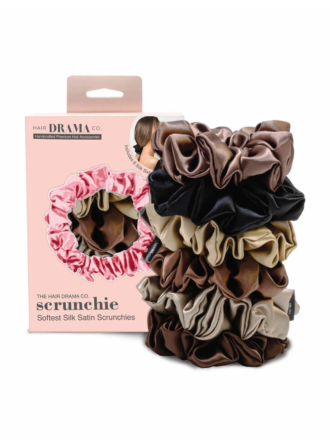 Multi  Neutral Silk Satin Scrunchies Set of 6 - Image 2