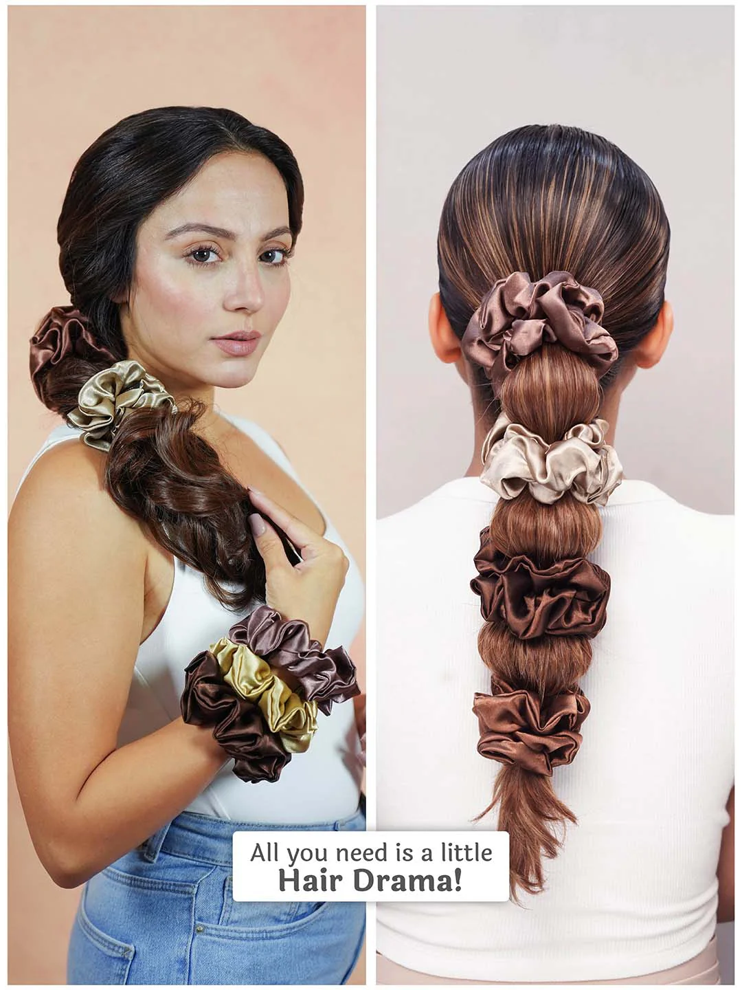 Multi  Neutral Silk Satin Scrunchies Set of 6 - Image 4