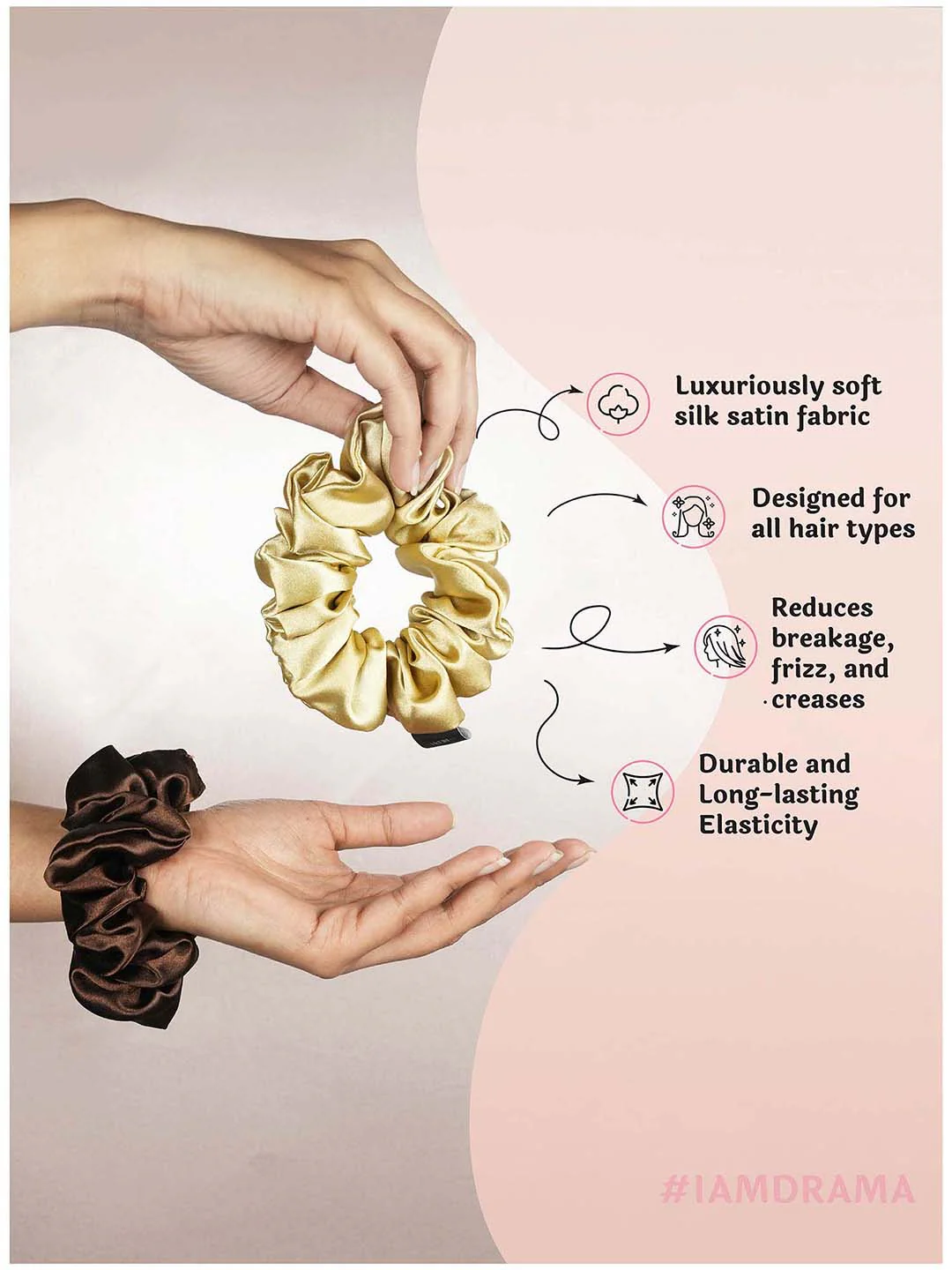 Multi  Neutral Silk Satin Scrunchies Set of 6 - Image 5
