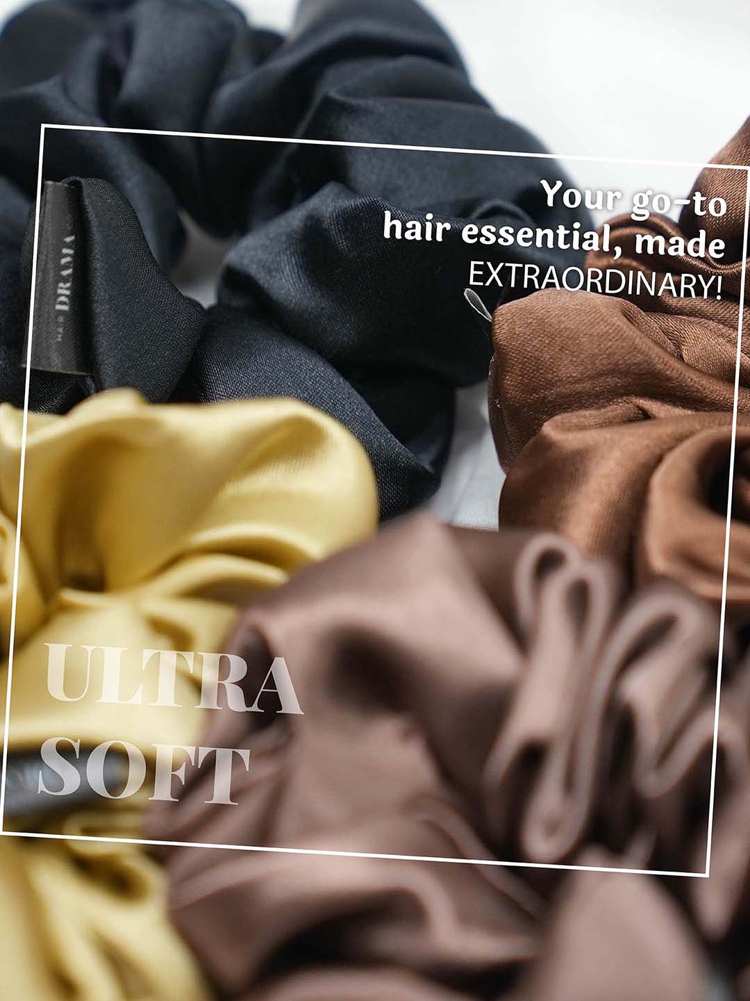 Multi  Neutral Silk Satin Scrunchies Set of 6 - Image 6
