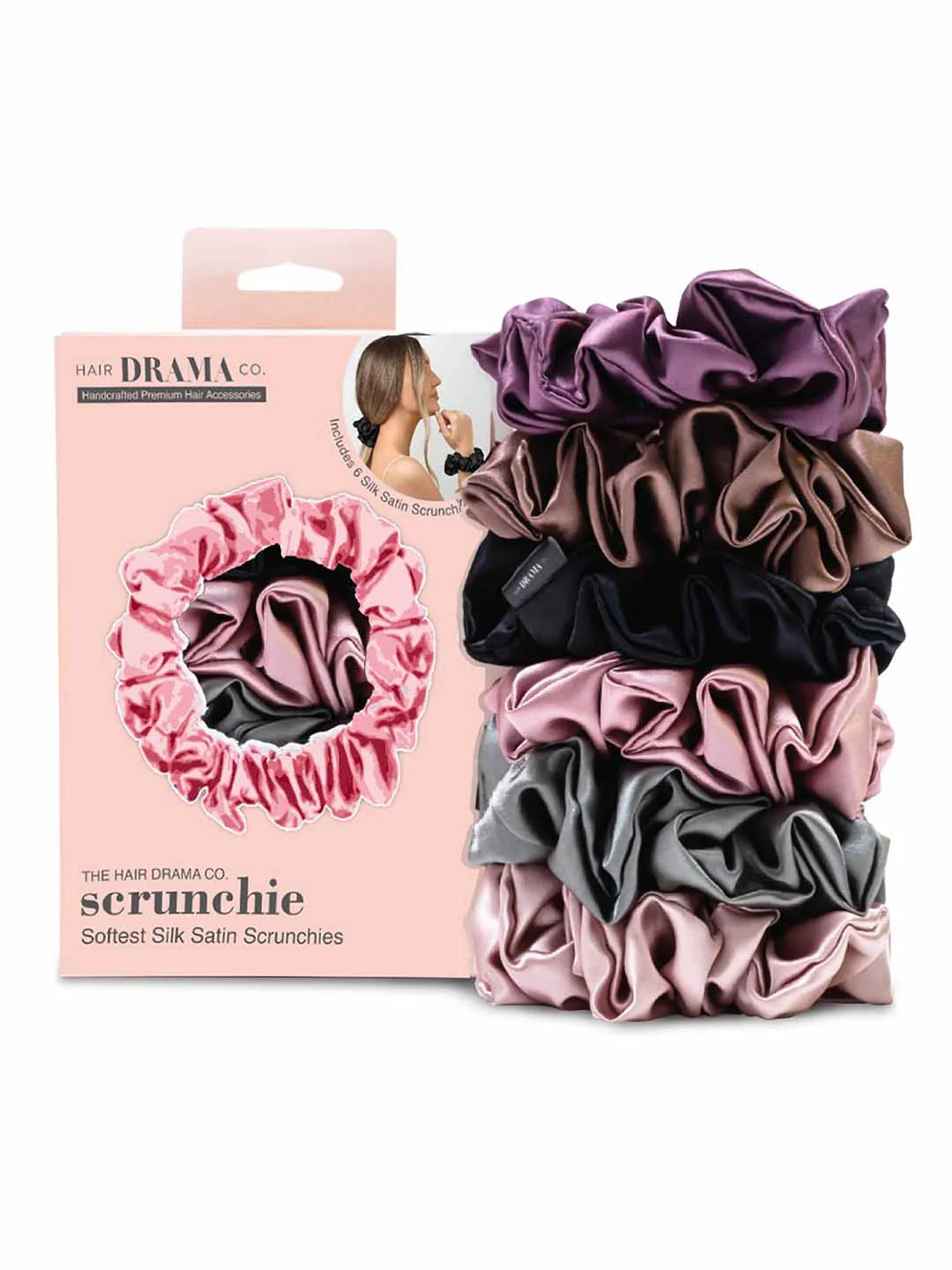Multi Pastel Silk Satin Scrunchies Set of 6 - Image 2
