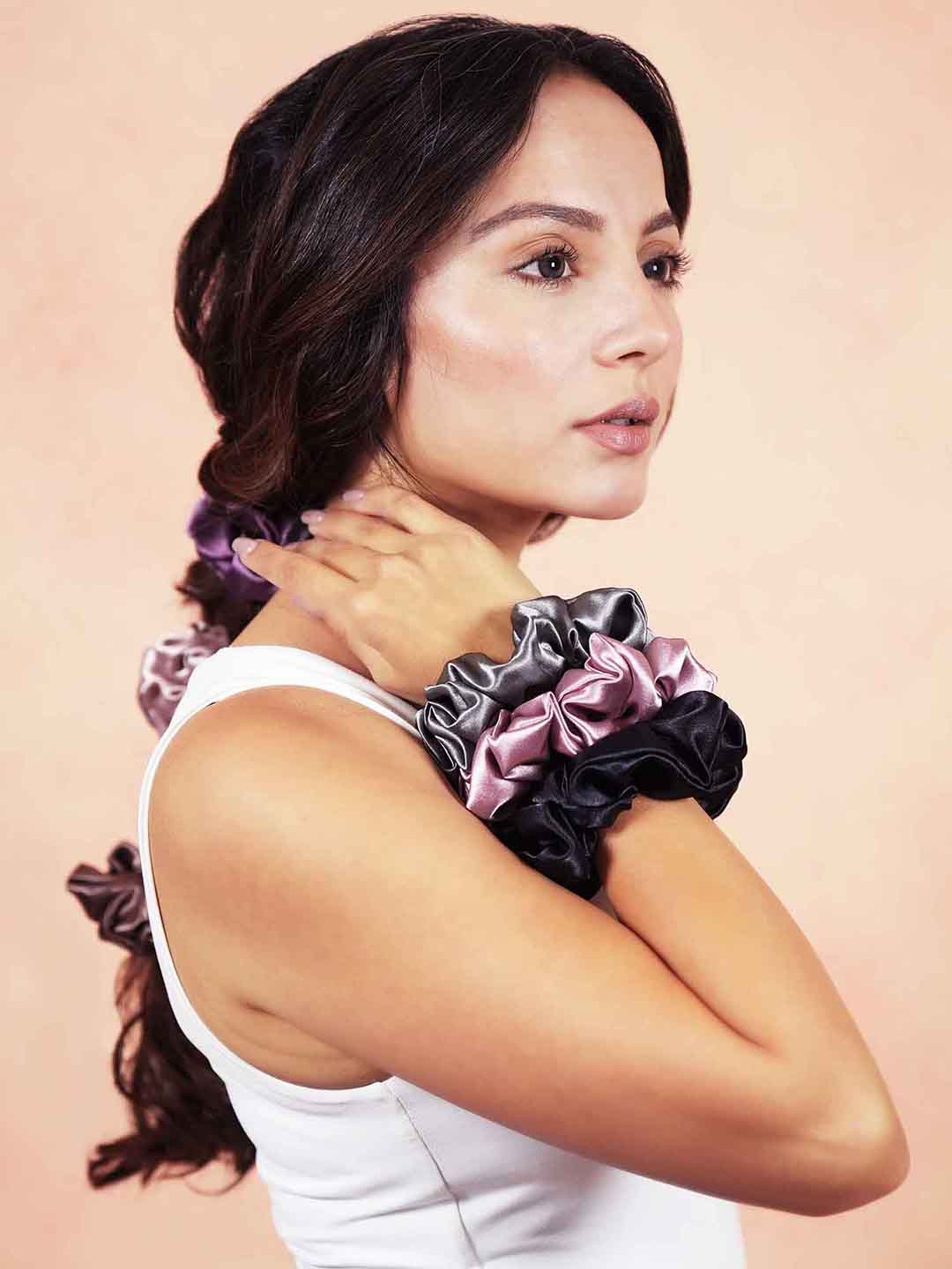 Multi Pastel Silk Satin Scrunchies Set of 6 - Image 3