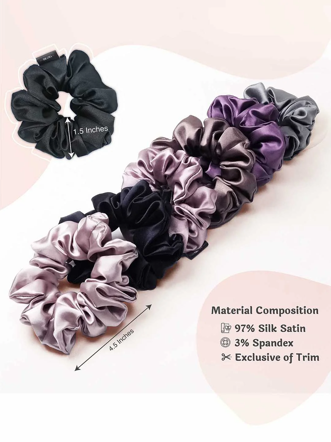 Multi Pastel Silk Satin Scrunchies Set of 6 - Image 6