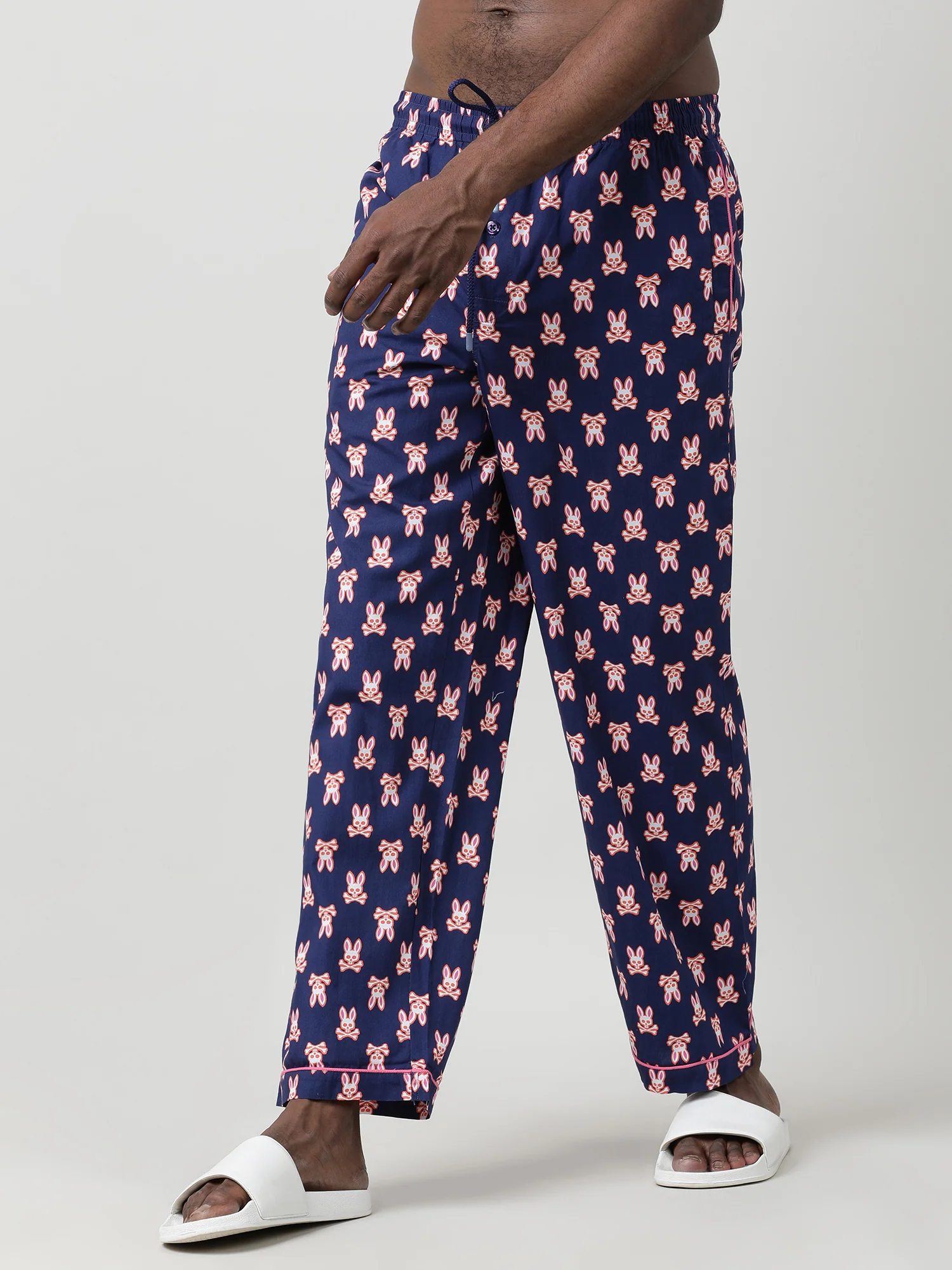 Men Oversized Navy Cotton Lounge Pants - Image 5