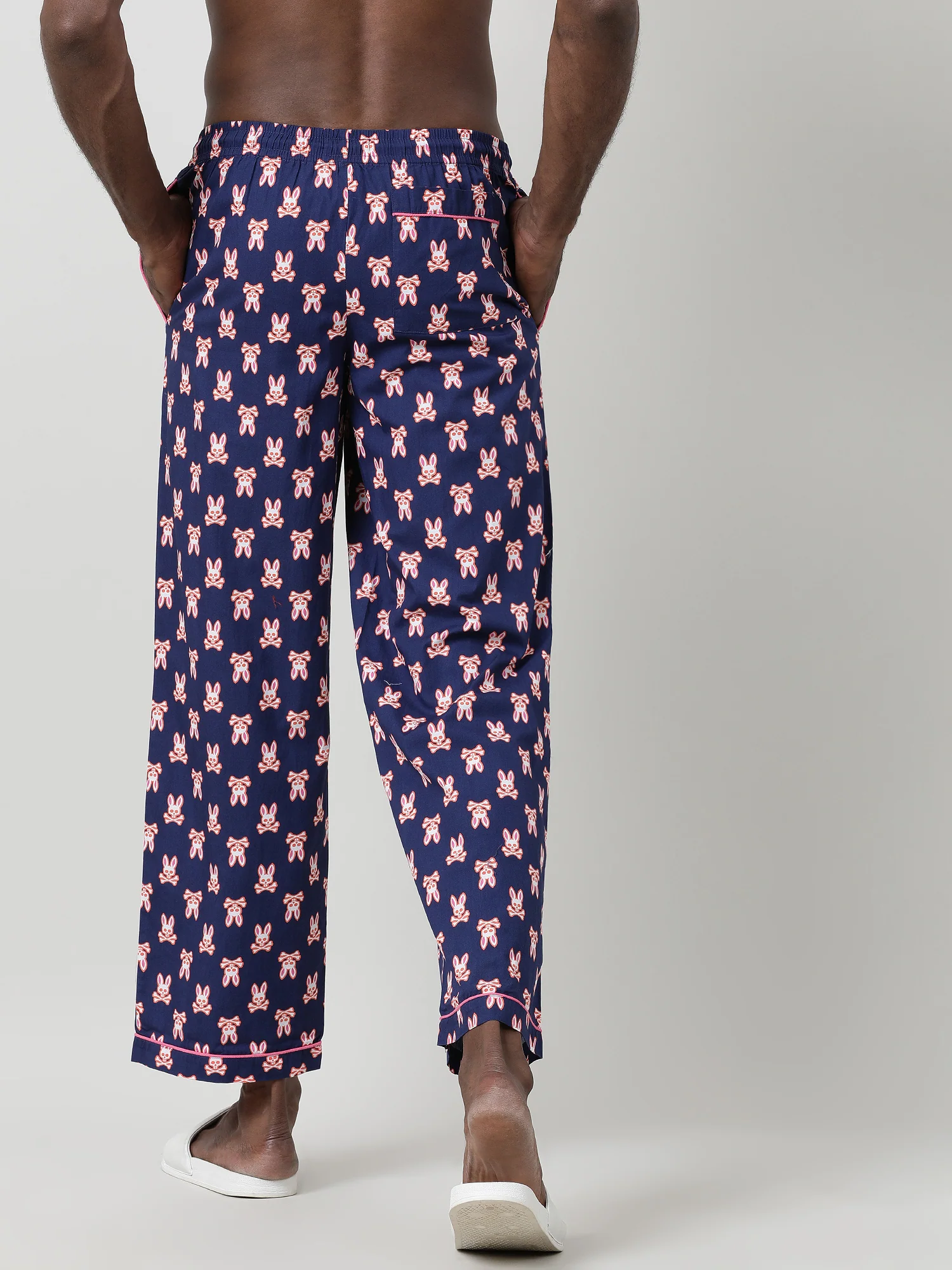 Men Oversized Navy Cotton Lounge Pants - Image 6