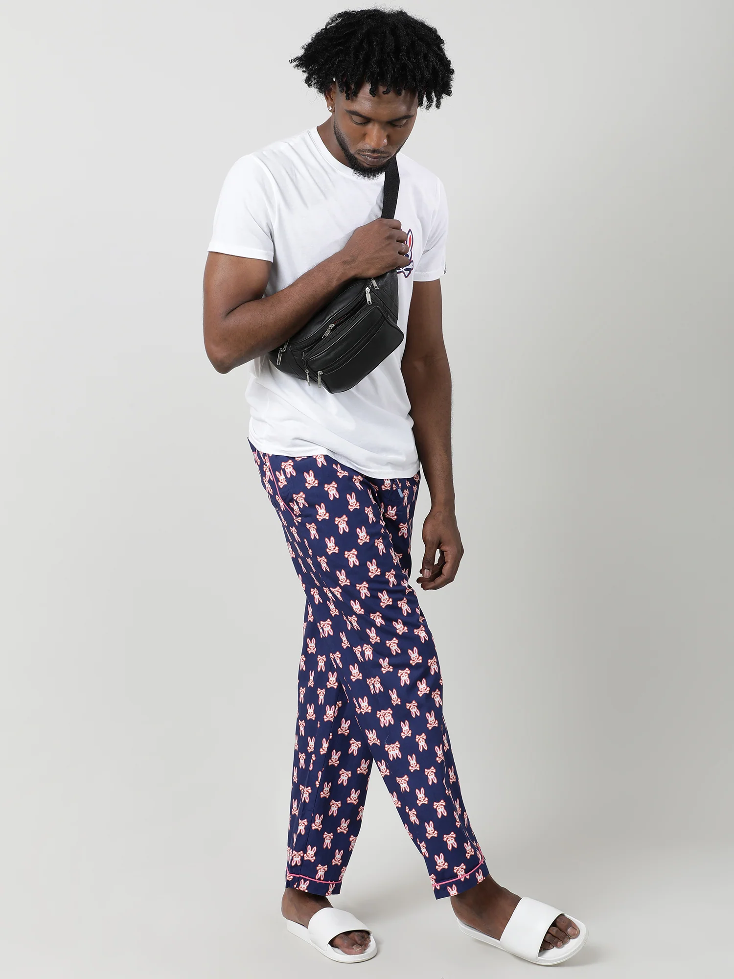 Men Oversized Navy Cotton Lounge Pants - Image 7