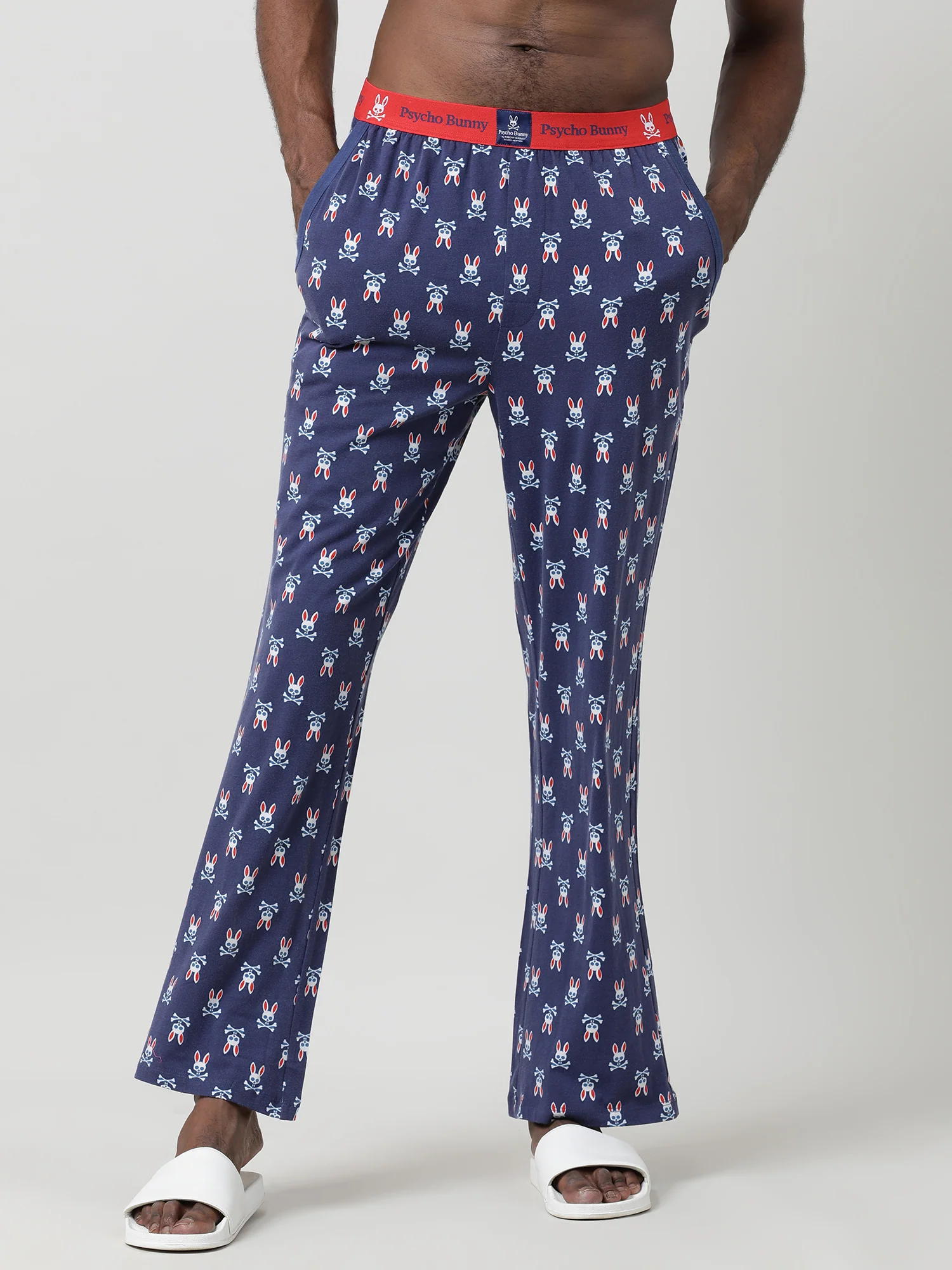 Men Oversized Navy Cotton Checkered Knit Lounge Pants - Image 3