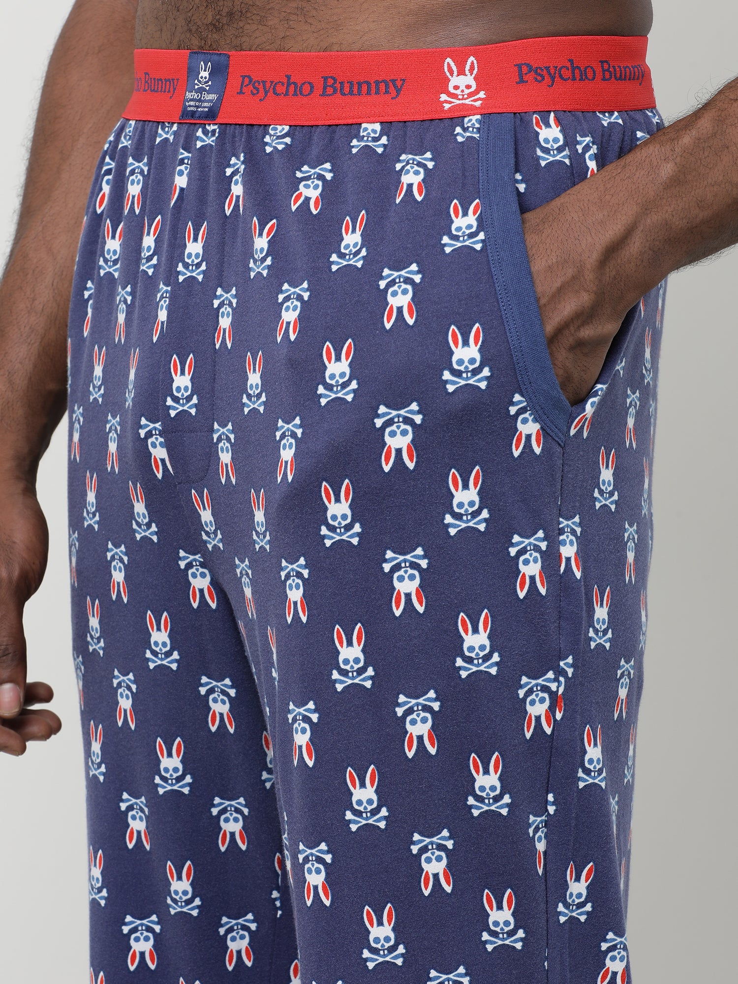 Men Oversized Navy Cotton Checkered Knit Lounge Pants - Image 5