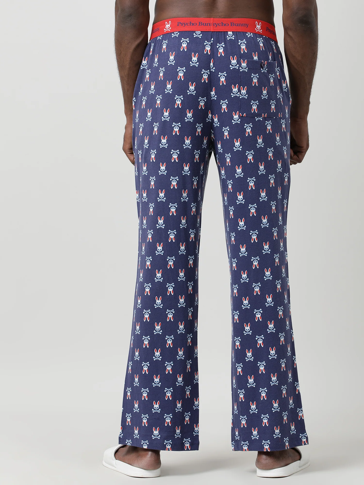 Men Oversized Navy Cotton Checkered Knit Lounge Pants - Image 6