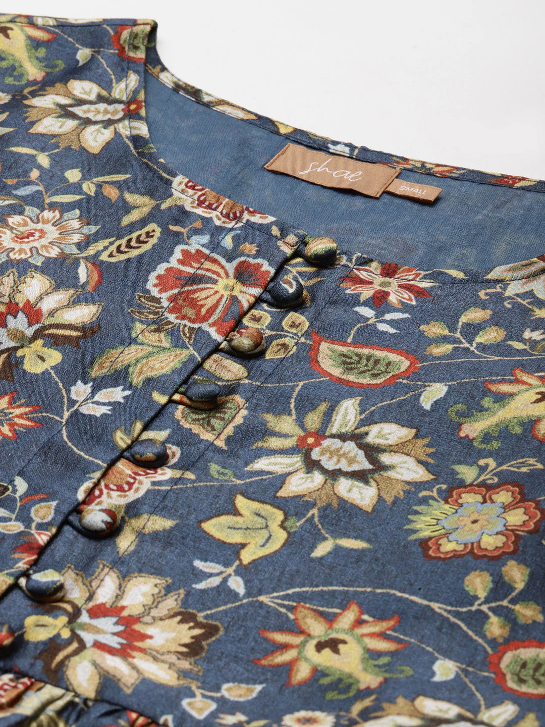 Navy Floral Front Button Top - Image 2