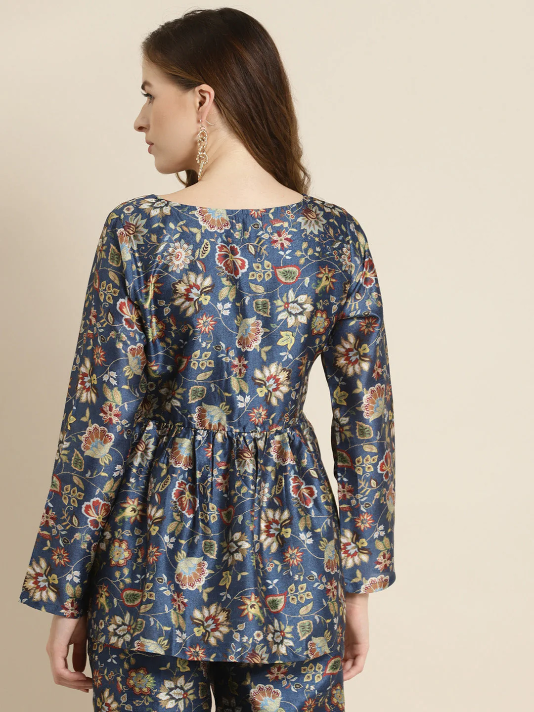 Navy Floral Front Button Top - Image 4
